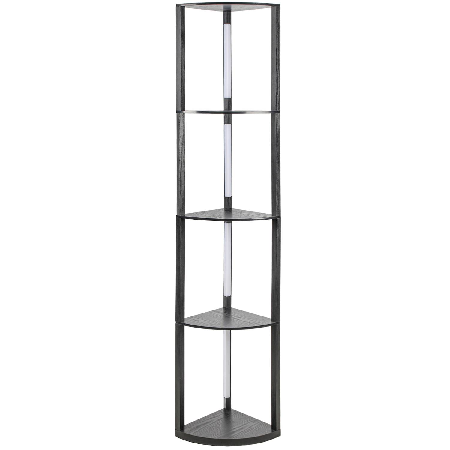 Stehlampe regal, Fächerförmige Regale Stehleuchte Leselampe Holz 4-Regal Dimmbare LED, 163cm Mit Fernbedienung Schwarz