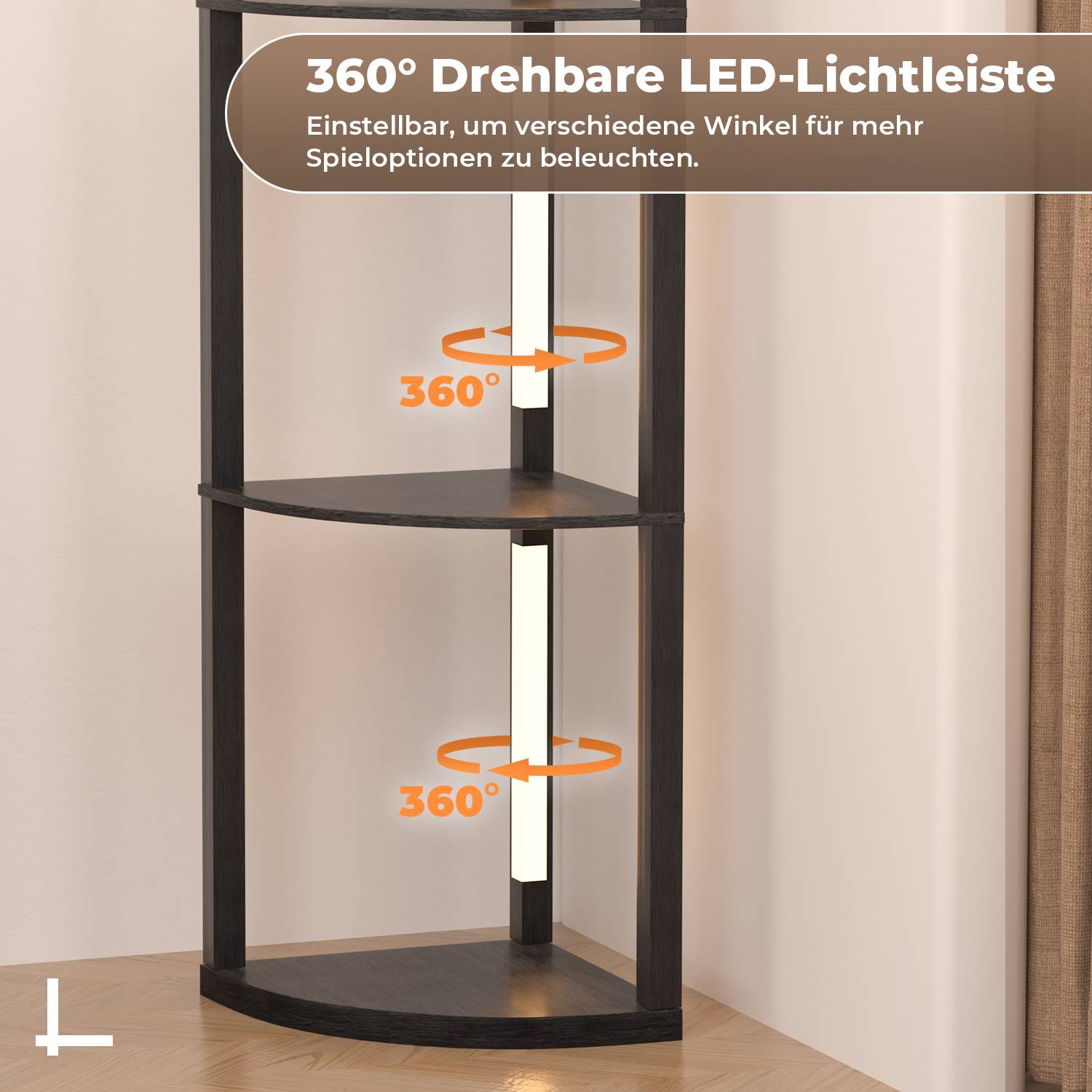 Stehlampe regal, Fächerförmige Regale Stehleuchte Leselampe Holz 4-Regal Dimmbare LED, 163cm Mit Fernbedienung Schwarz
