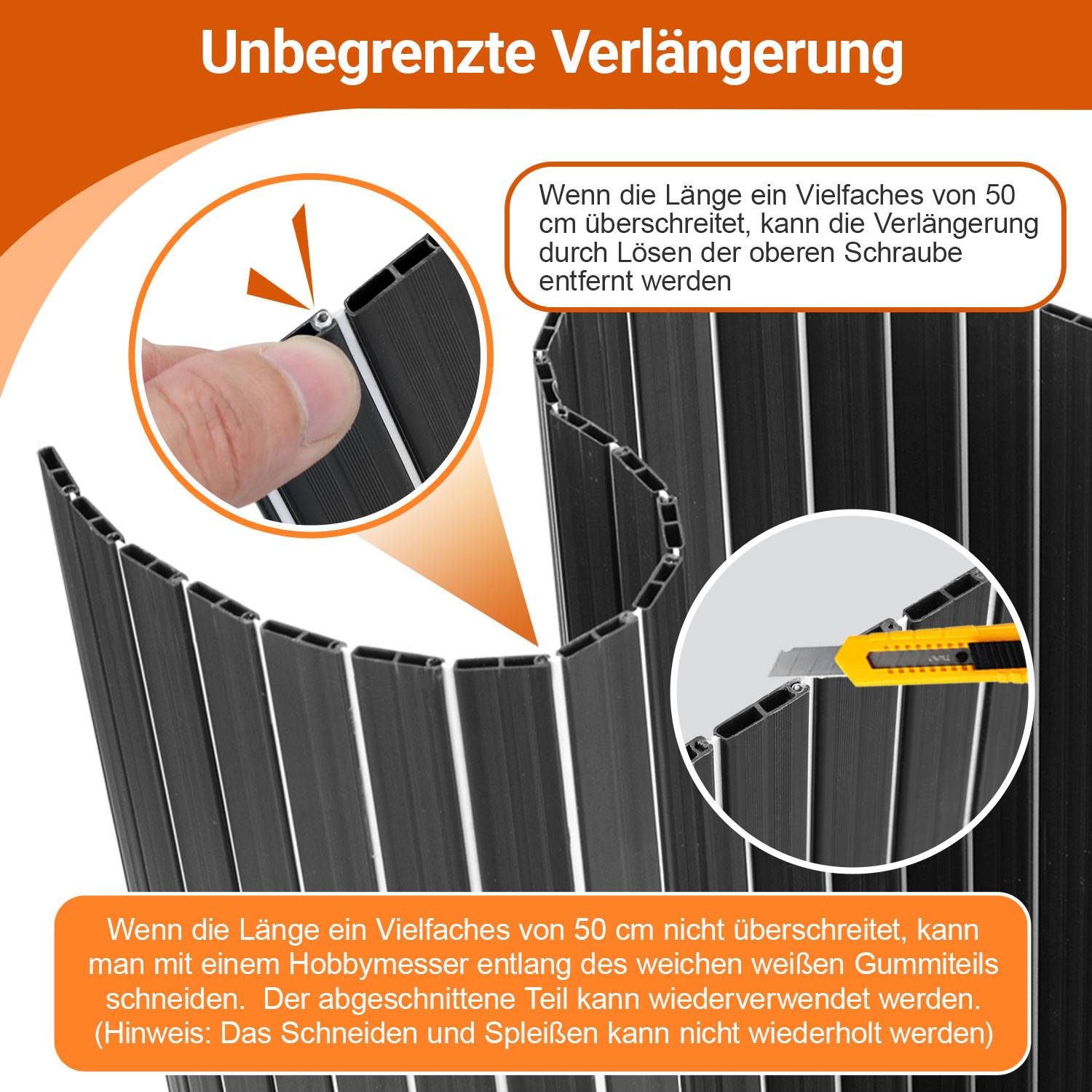 PVC Sichtschutzmatte Sichtschutzzaun Sichtschutz für Zaun Balkon,Grau 80cm x 300 cm