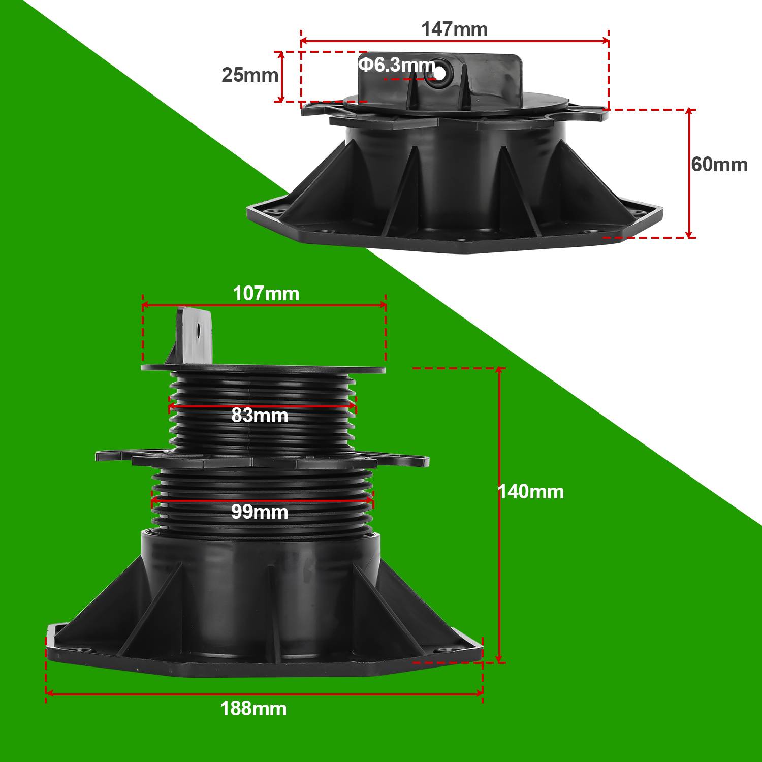 Stelzlager Verstellfüße Höhenverstellbare Plattenlager Terrassenlager Stelzlager für Keramik, Beton, Steinplatten 60-140mm 10 Stück