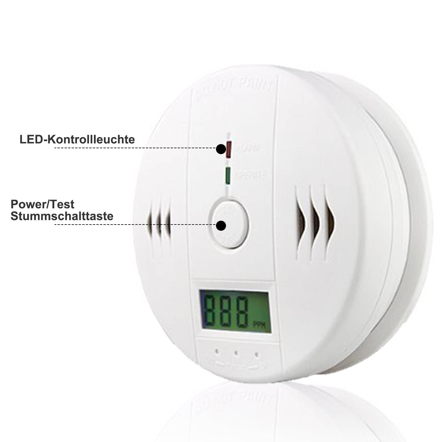 CO Melder weiß 10er Pack Feuermelder Kohlenmonoxid Warnung 85 dB 10 Stück