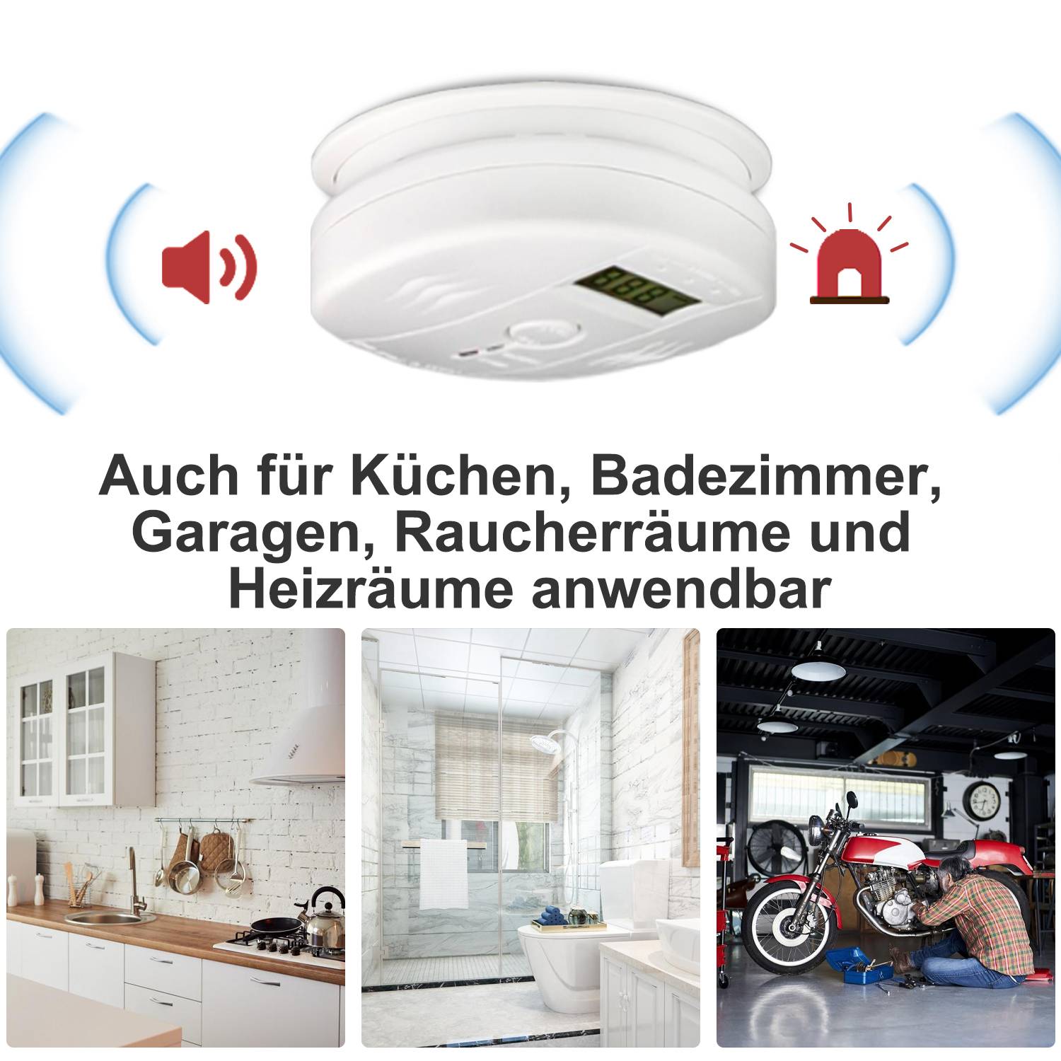 CO Melder weiß 10er Pack Feuermelder Kohlenmonoxid Warnung 85 dB 10 Stück