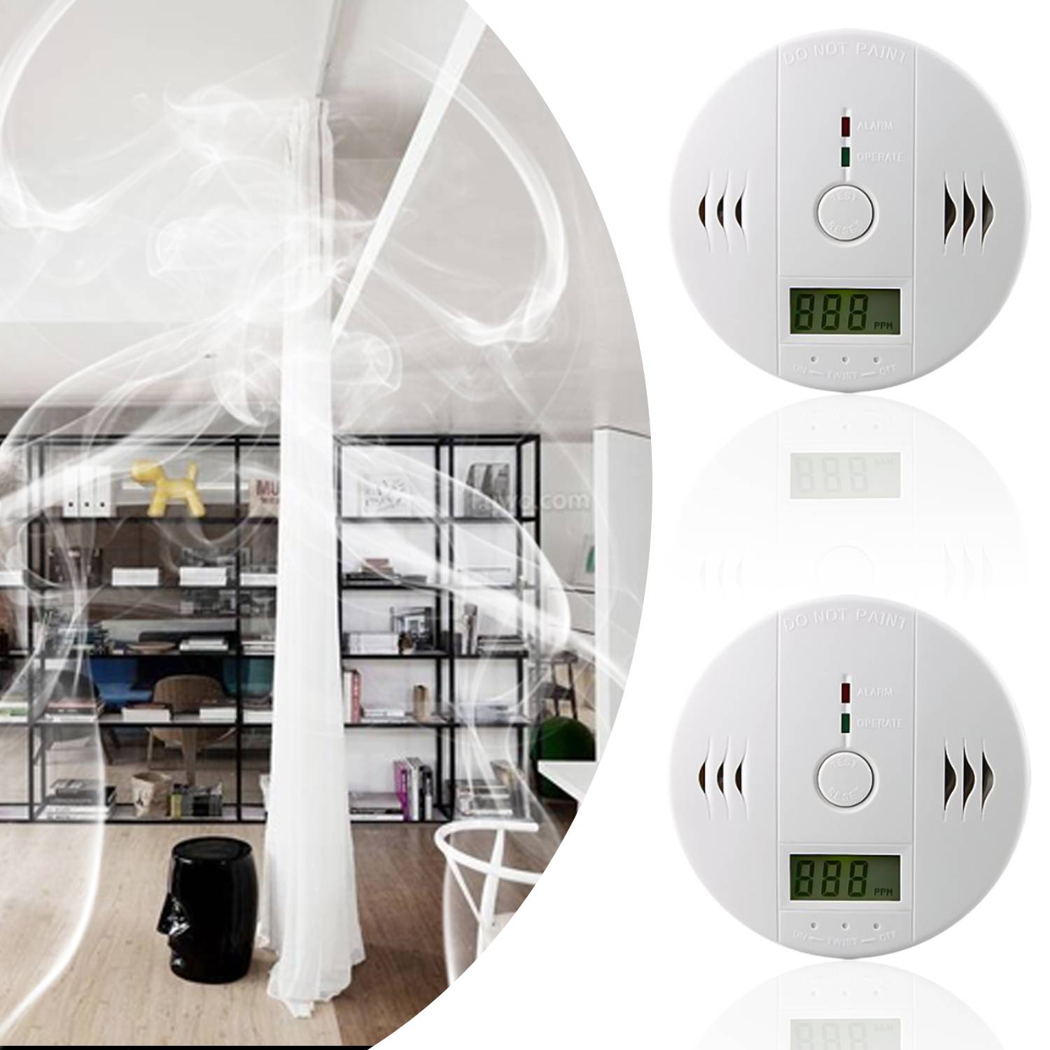 CO Melder weiß Feuermelder 2er Set Kohlenmonoxid Detektor 85 dB akustisch & optisch