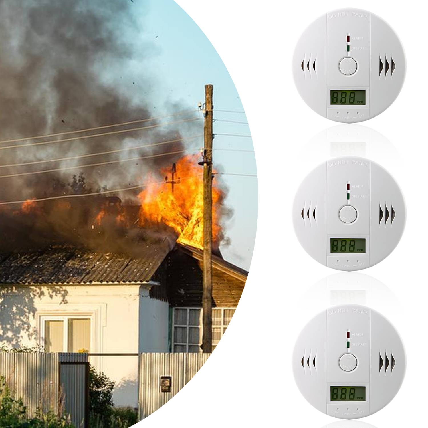 CO Melder weiß 3 Stück Feuermelder Set für Kohlenmonoxid 85 dB mit LED Warnlicht