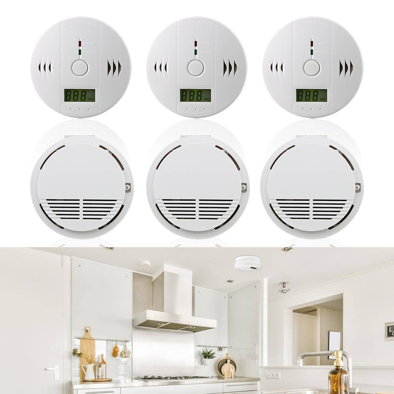 CO Melder 6er Set weiß Feuermelder Kohlenmonoxid Warnung 85 dB mit LED