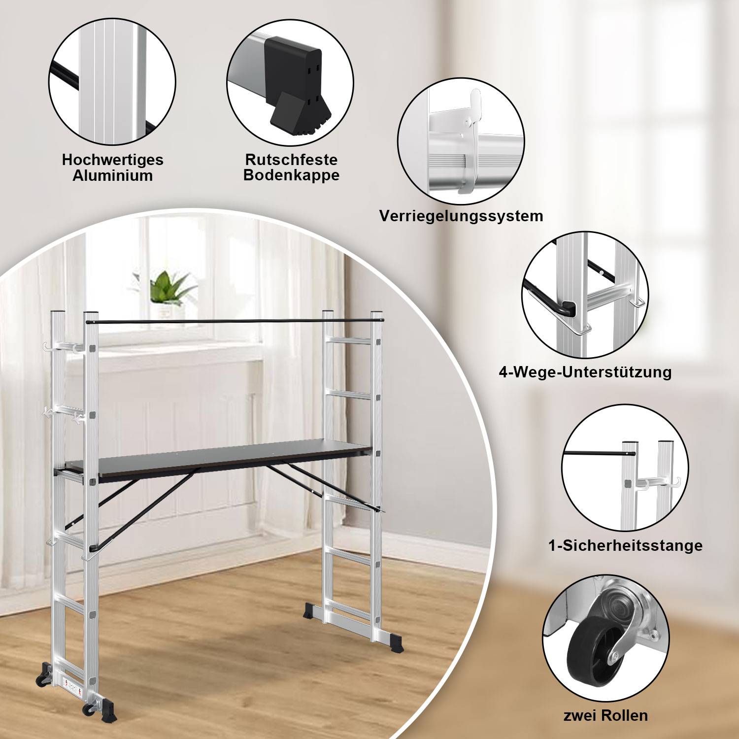 Arbeitsgerüst Baugerüst Arbeitsbühne Leiter Gerüst Stehleiter Multigerüst,Silber