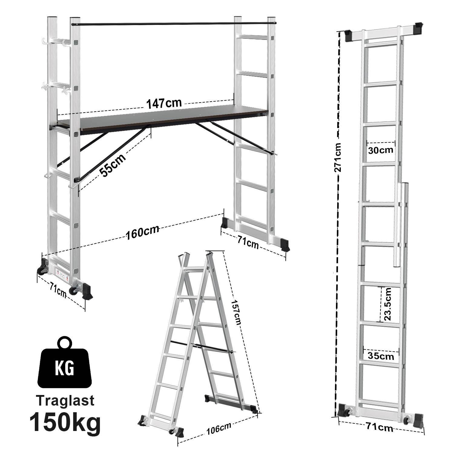 Arbeitsgerüst Baugerüst Arbeitsbühne Leiter Gerüst Stehleiter Multigerüst,Silber