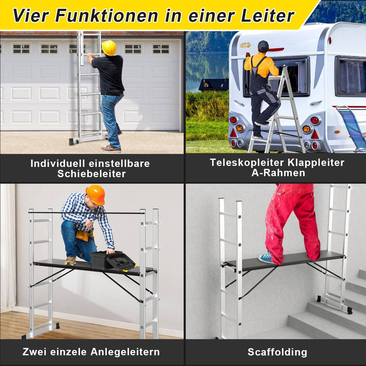 Arbeitsgerüst Baugerüst Arbeitsbühne Leiter Gerüst Stehleiter Multigerüst,Silber