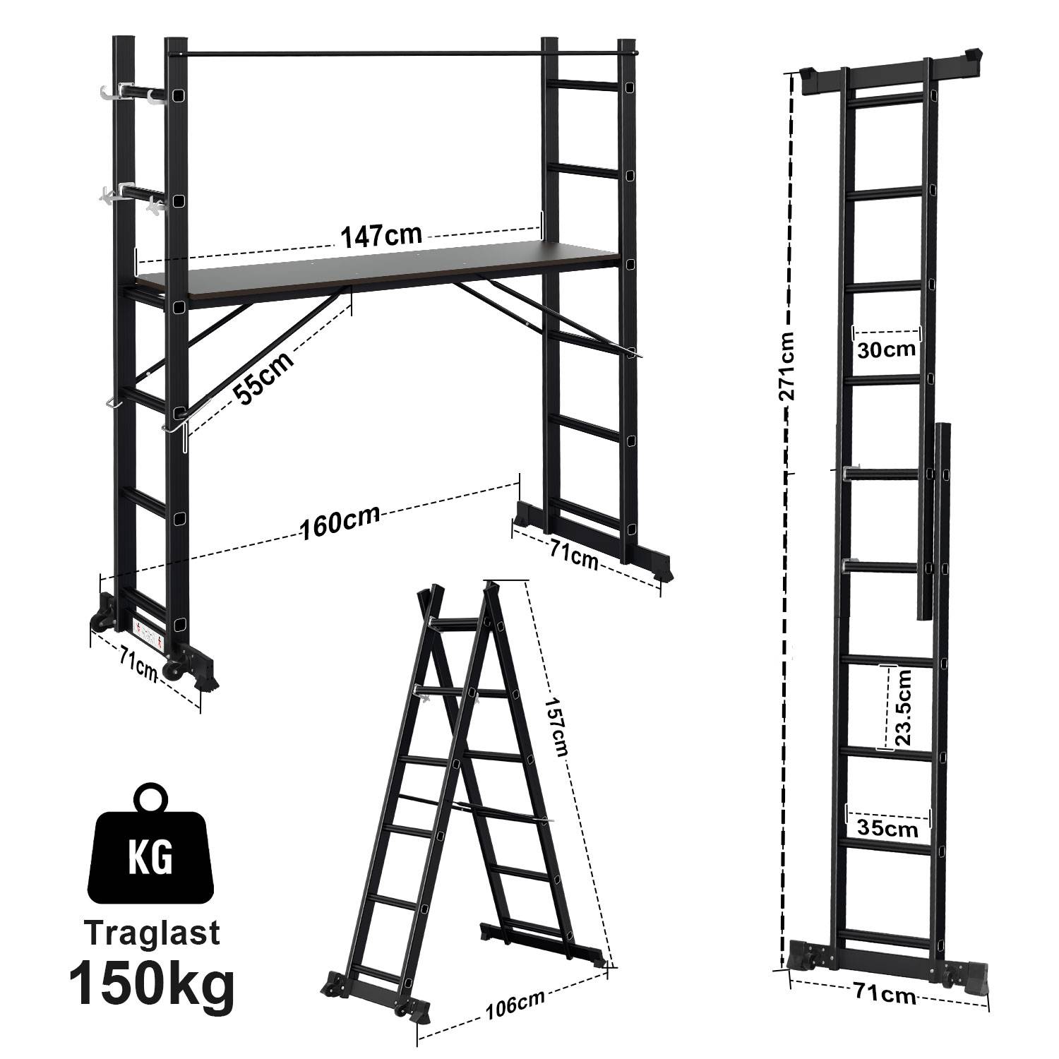 Arbeitsgerüst Baugerüst Arbeitsbühne Leiter Gerüst Stehleiter Multigerüst,Schwarz