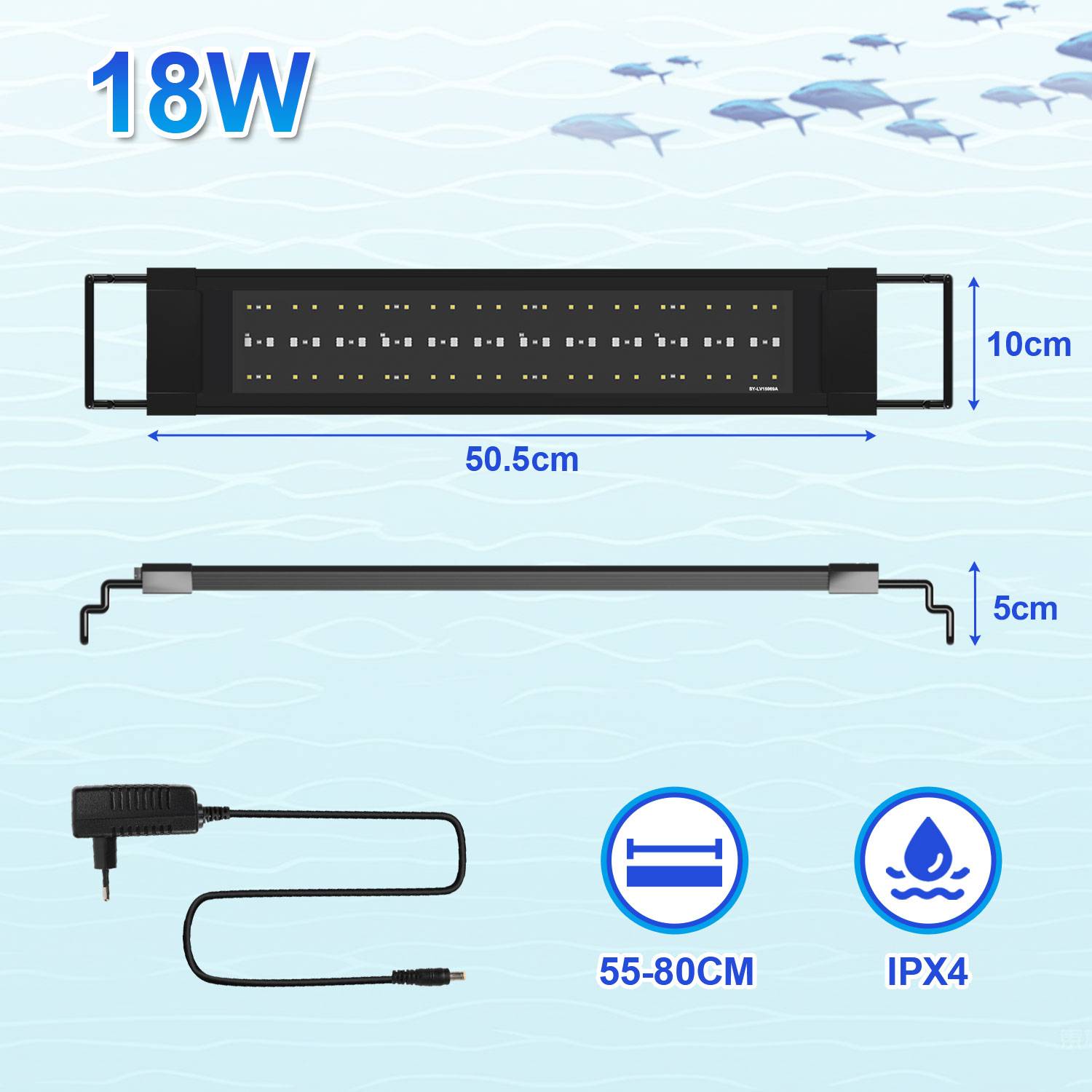 Aquarium Lampe für 55-80CM Aquarium,LED Aquarium Beleuchtung IPX44 Wasserdicht 2 Modi(Tag,Nacht),Aquarium Licht ausziehbare Halterung Vollsprektum