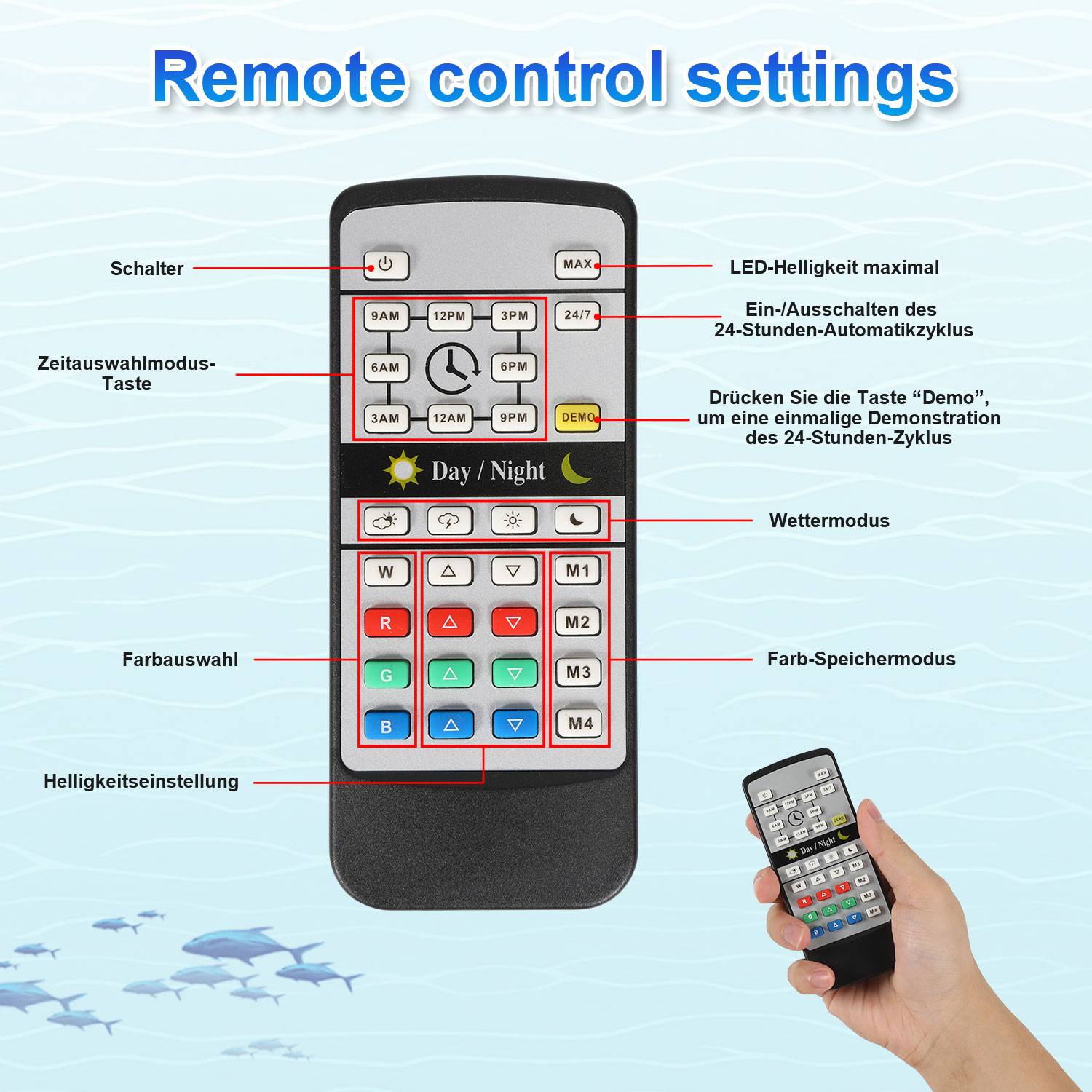 Aquarium Lampe für 55-80CM Aquarium,LED Aquarium Beleuchtung IPX44 Wasserdicht 2 Modi(Tag,Nacht),Aquarium Licht ausziehbare Halterung Vollsprektum