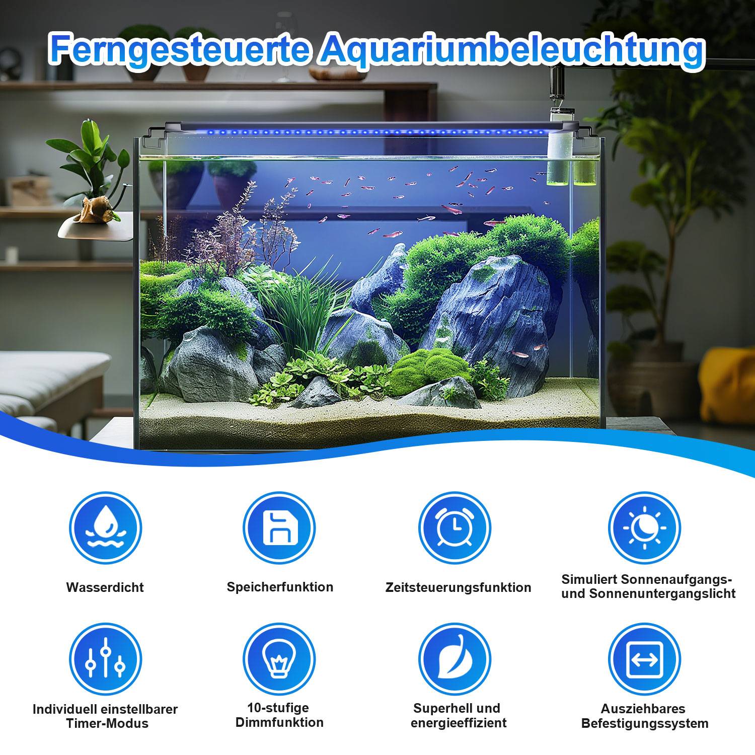 Aquarium Lampe für 55-80CM Aquarium,LED Aquarium Beleuchtung IPX44 Wasserdicht 2 Modi(Tag,Nacht),Aquarium Licht ausziehbare Halterung Vollsprektum