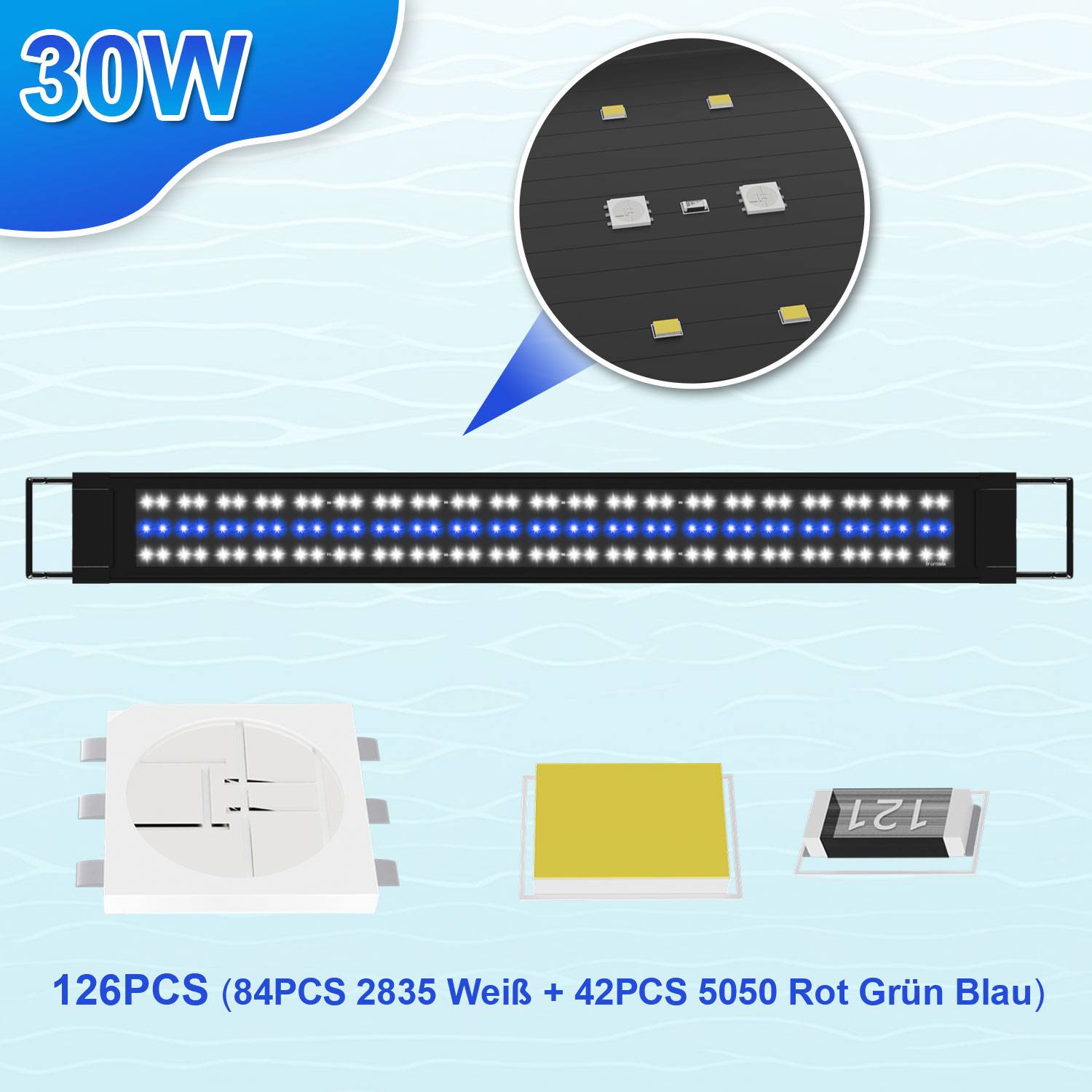 Aquarium Lampe für 90-120CM Aquarium,LED Aquarium Beleuchtung IPX44 Wasserdicht 2 Modi(Tag,Nacht),Aquarium Licht ausziehbare Halterung Vollsprektum