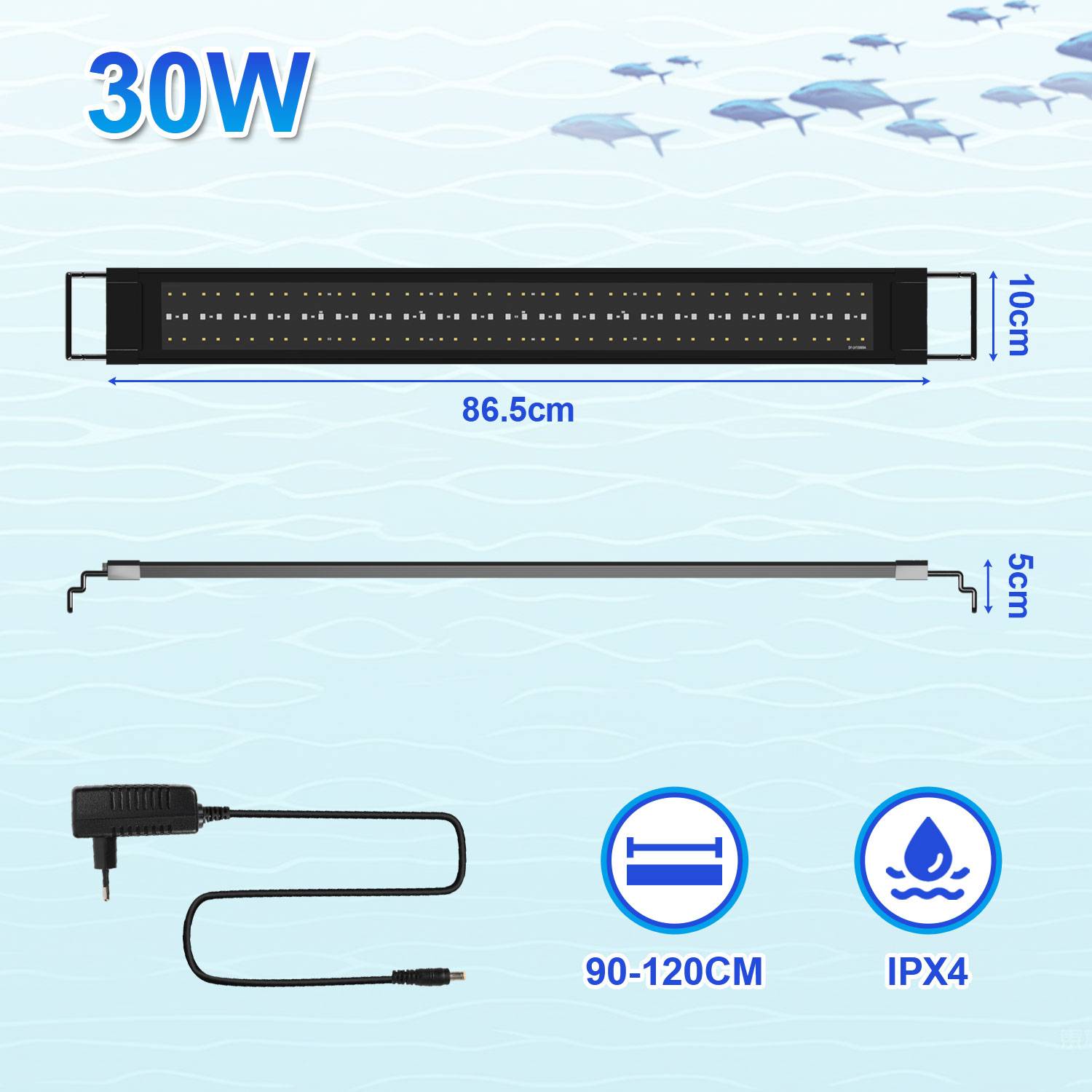 Aquarium Lampe für 90-120CM Aquarium,LED Aquarium Beleuchtung IPX44 Wasserdicht 2 Modi(Tag,Nacht),Aquarium Licht ausziehbare Halterung Vollsprektum