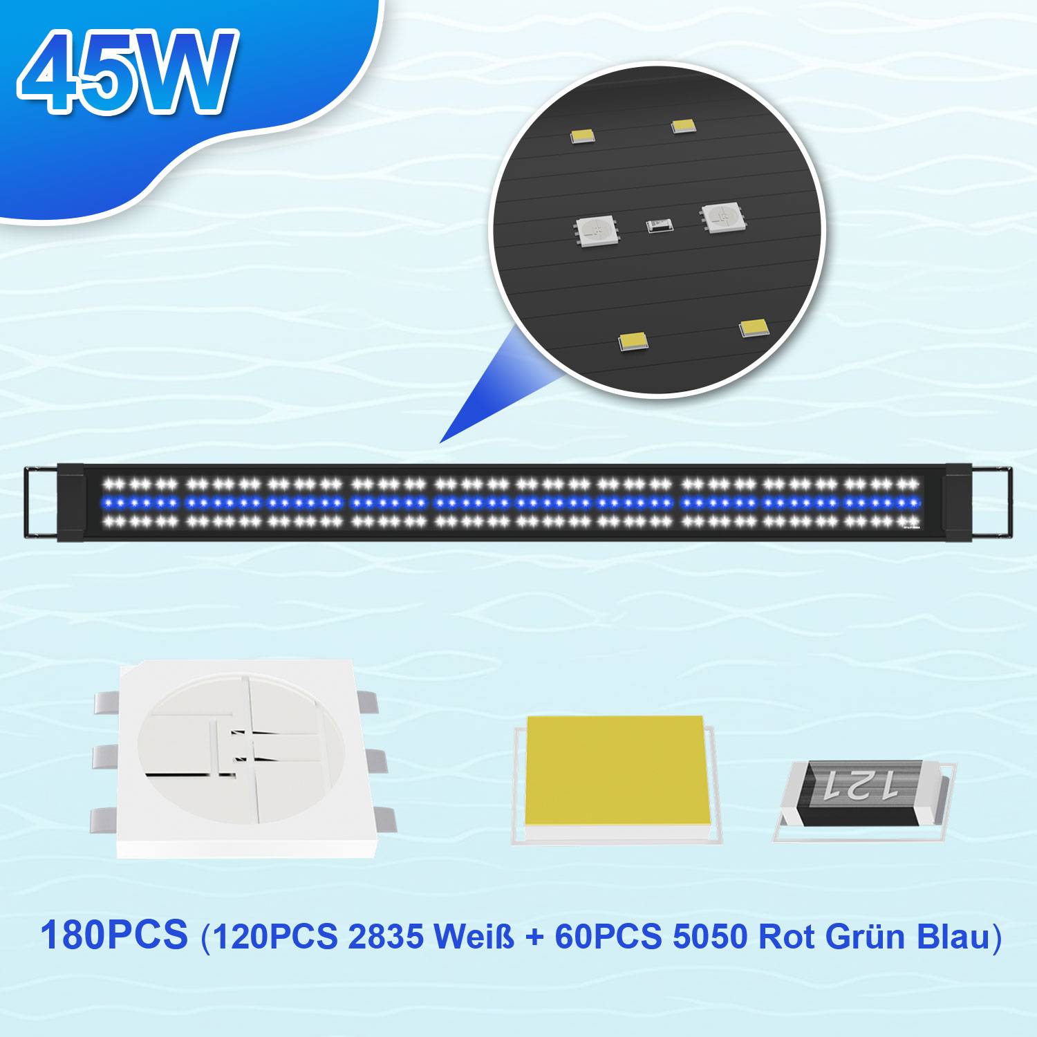 Aquarium Lampe für 120-140CM Aquarium,LED Aquarium Beleuchtung IPX44 Wasserdicht 2 Modi(Tag,Nacht),Aquarium Licht ausziehbare Halterung Vollsprektum