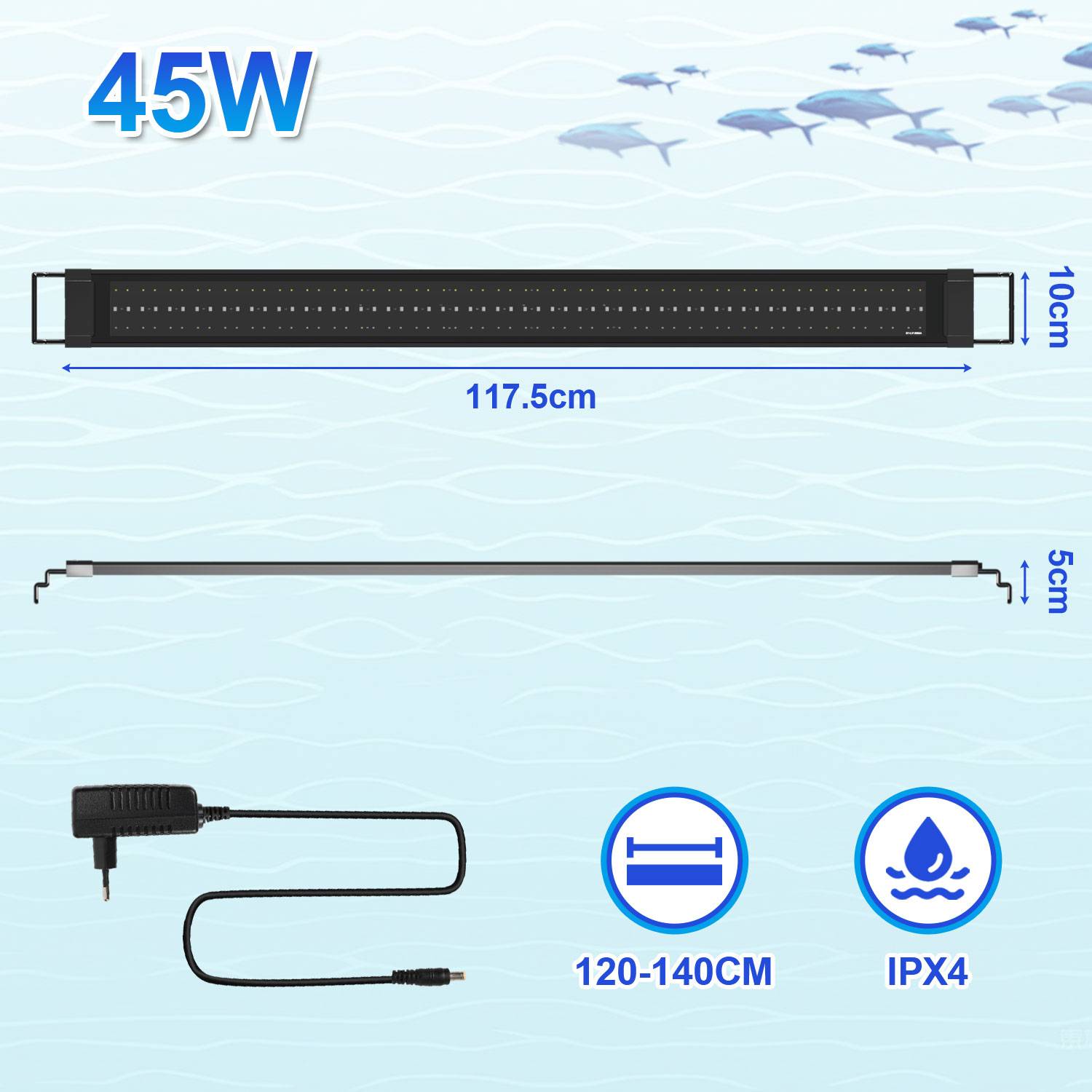 117.5cm LED Aquarium Lampe Tank Leuchte RGB Dimmbar Beleuchtung mit Fernbedienung
