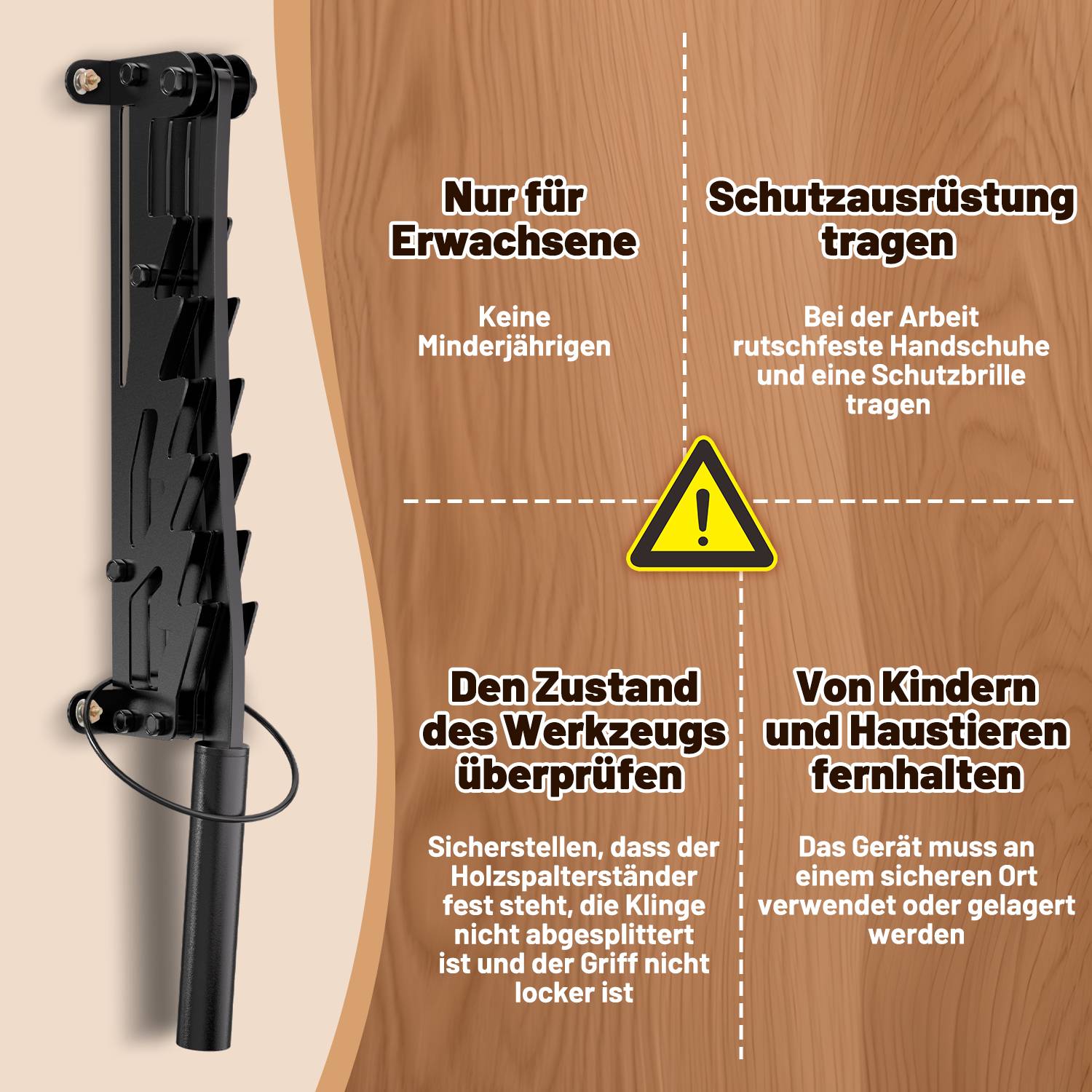 Handholzspalter Hand-Holzspalter, Manueller Holzspalter, Kaminholzspalter Brennholzspalter mit Tasche für Holzofen und Kamin Abnehmbarer verlängerte