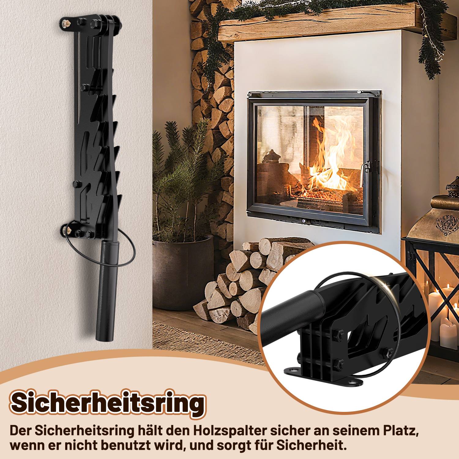 Handholzspalter Hand-Holzspalter, Manueller Holzspalter, Kaminholzspalter Brennholzspalter mit Tasche für Holzofen und Kamin Abnehmbarer verlängerte