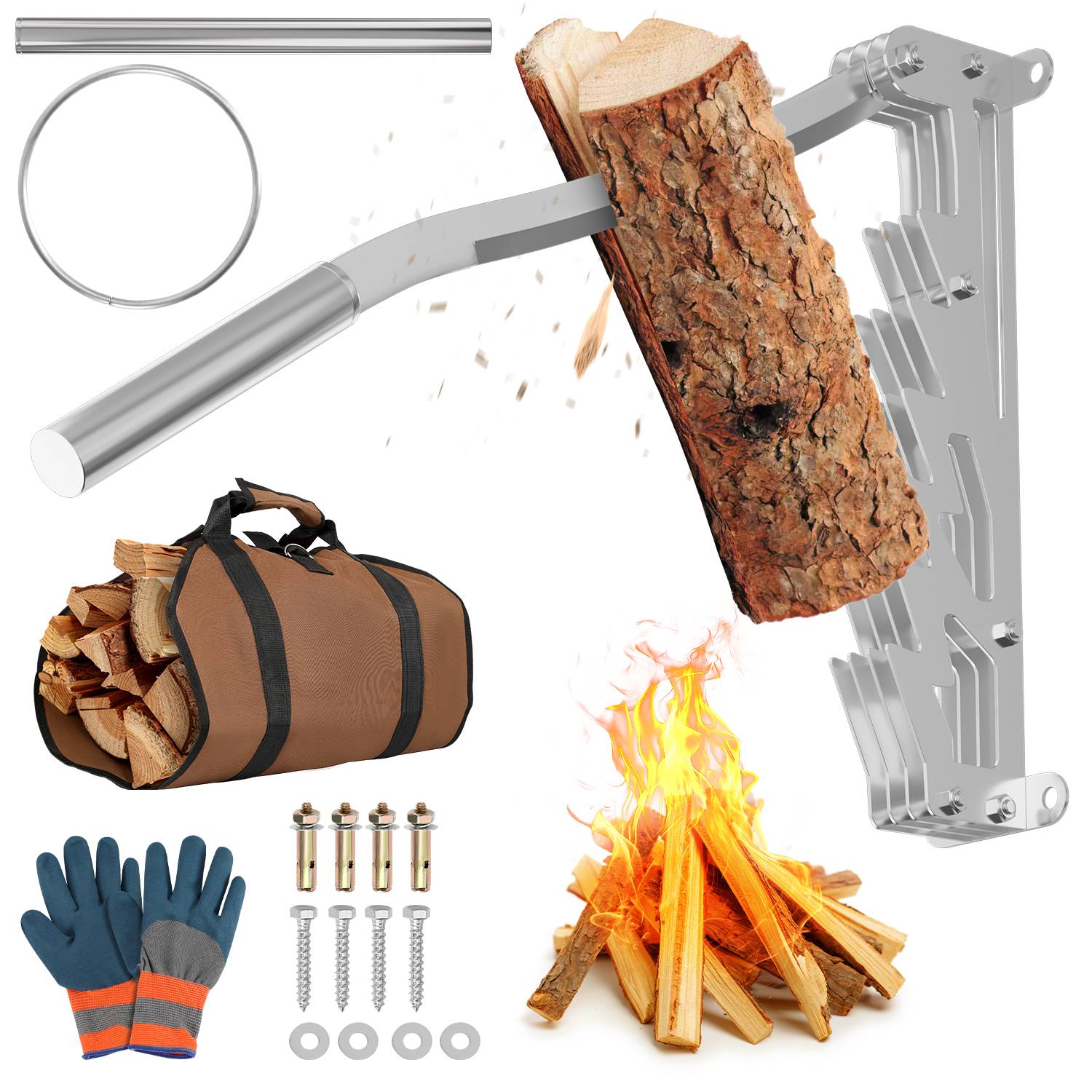 Handholzspalter Hand-Holzspalter, Manueller Holzspalter, Kaminholzspalter Brennholzspalter mit Tasche für Holzofen und Kamin <br> Nicht abnehmbarer
