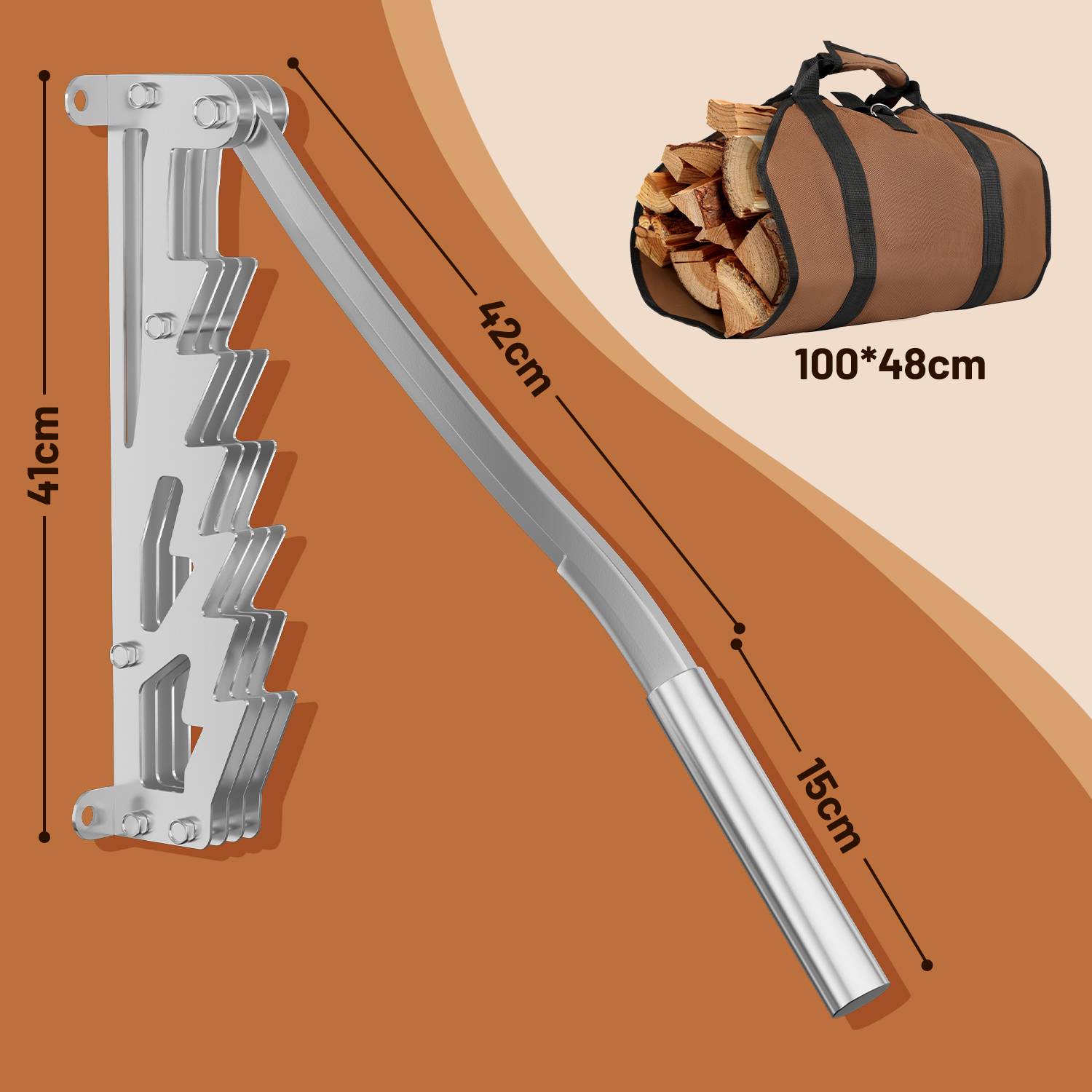 Handholzspalter Hand-Holzspalter, Manueller Holzspalter, Kaminholzspalter Brennholzspalter mit Tasche für Holzofen und Kamin <br> Abnehmbarer verlän