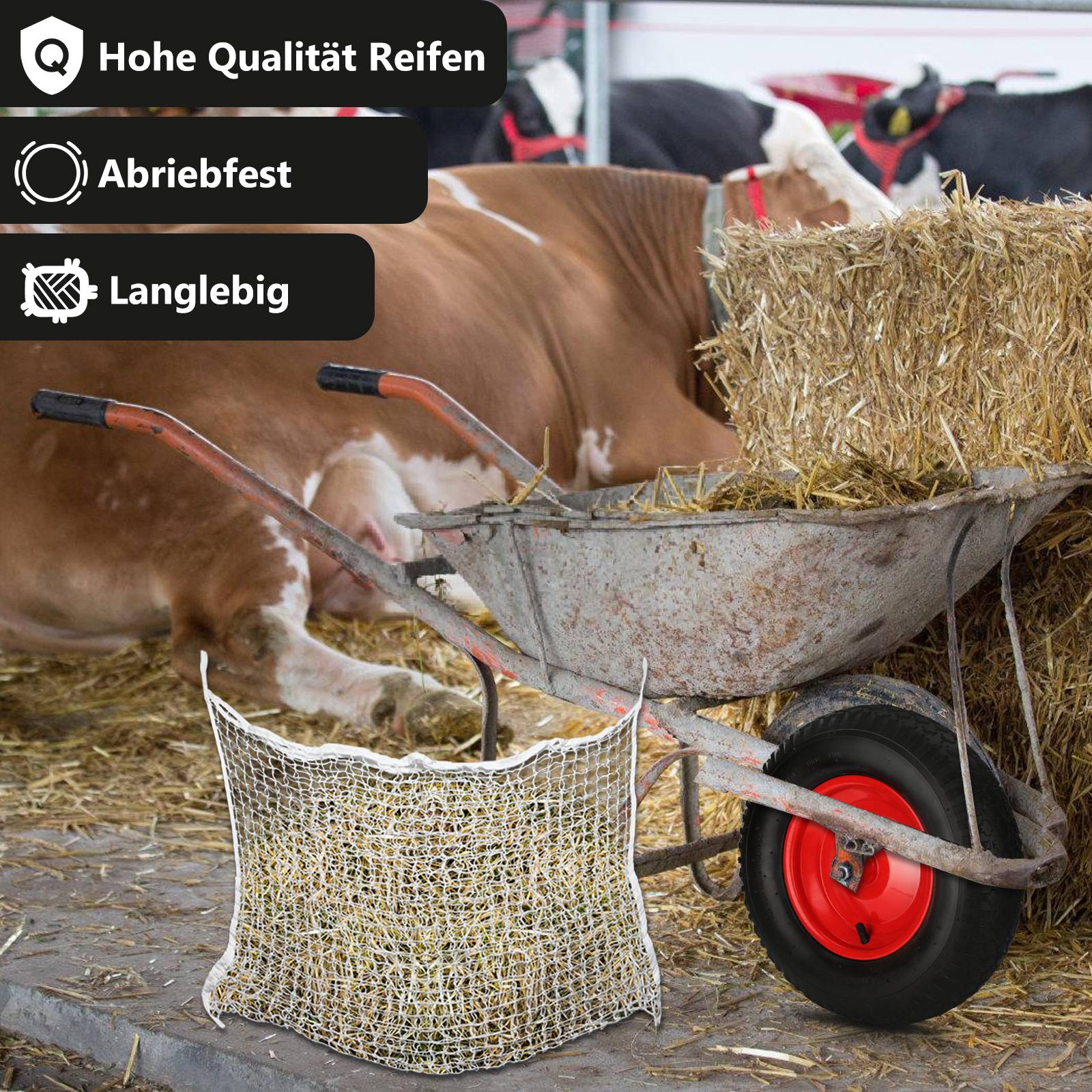 Pneumatisches Ersatzrad für Schubkarren, Karren und Gartenwagen - Langlebige Kunststofffelge, Größe 4.80 / 4.00 - 8, 200 kg Tragfähigkeit, einfach