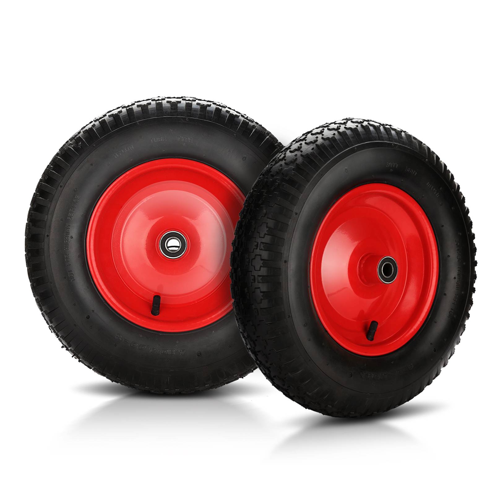 2x Pneumatisches Ersatzrad für Schubkarren, Karren und Gartenwagen - Langlebige Kunststofffelge, Größe 4.80 / 4.00 - 8, 200 kg Tragfähigkeit, einf