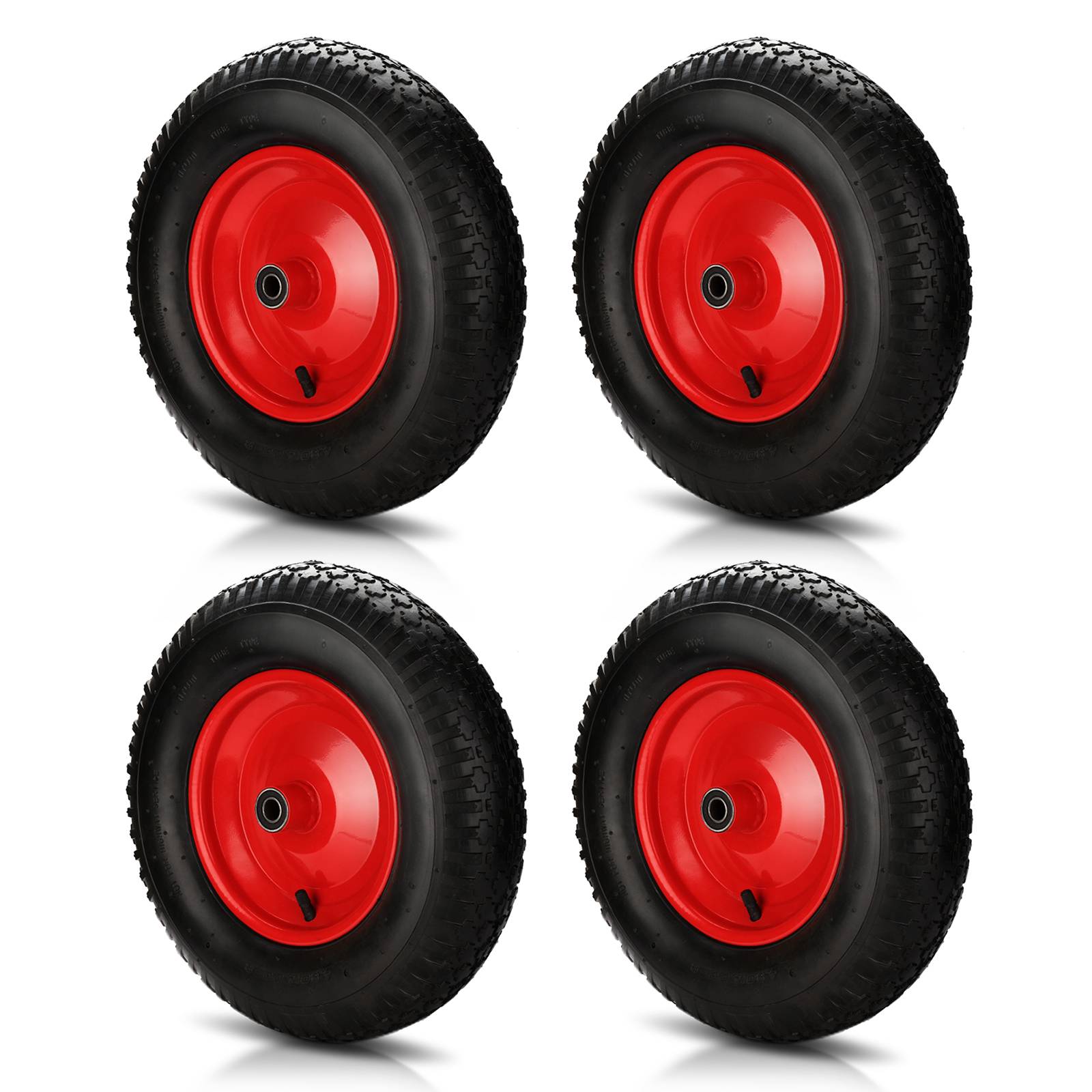 4x Pneumatisches Ersatzrad für Schubkarren, Karren und Gartenwagen - Langlebige Kunststofffelge, Größe 4.80 / 4.00 - 8, 200 kg Tragfähigkeit, einf