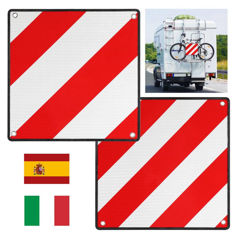 2in1 Warntafel Spanien und Italien aus Aluminium 50 x 50 cm Warnschild für Fahrradträger und Heckträger rot weiß