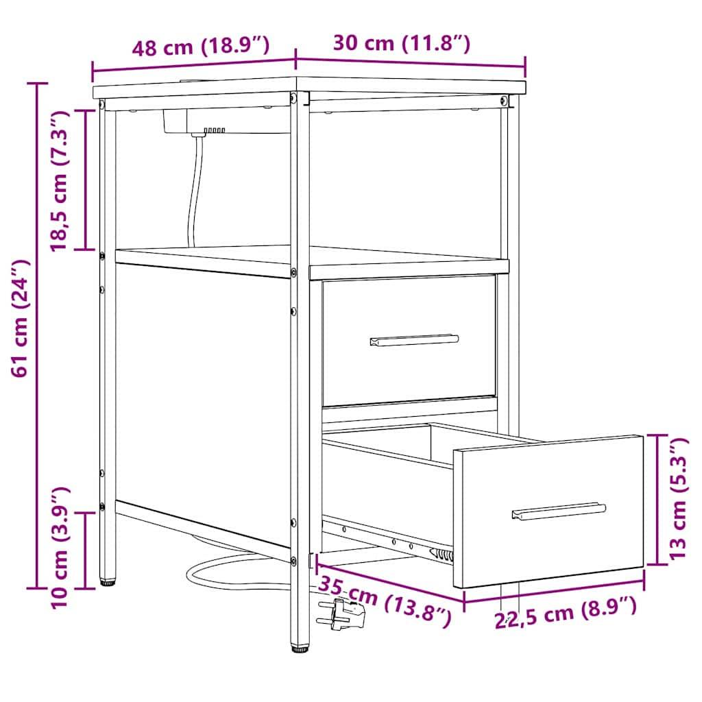 vidaXL Nachttisch 2 pcs Sonoma-Eiche 30 x 48 x 61 cm Holzwerkstoff