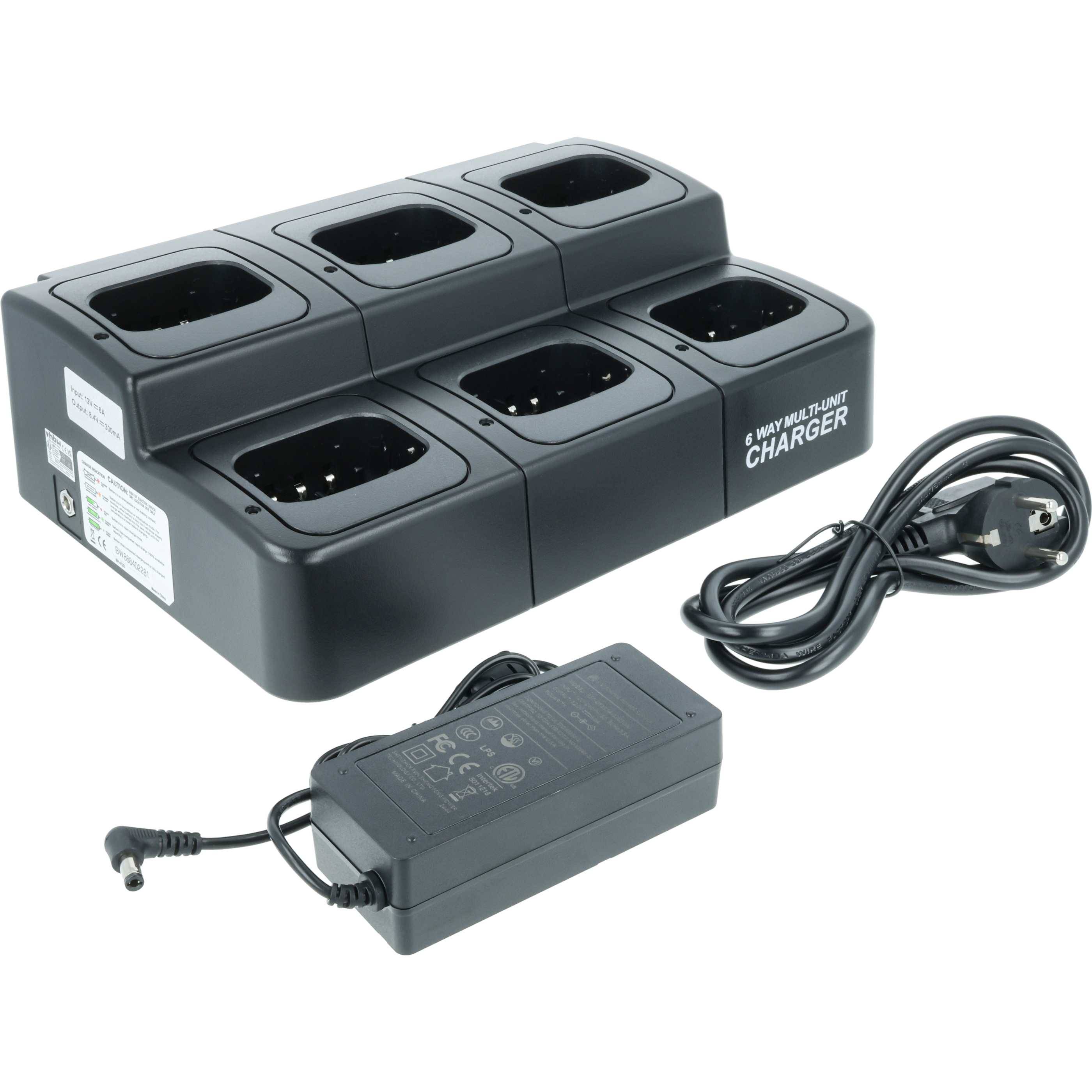 vhbw 6-fach Ladegerät kompatibel mit Icom BP-252 Funkgerät-Akkus - Ladestation + Netzteil + Stromkabel, 8,4 V