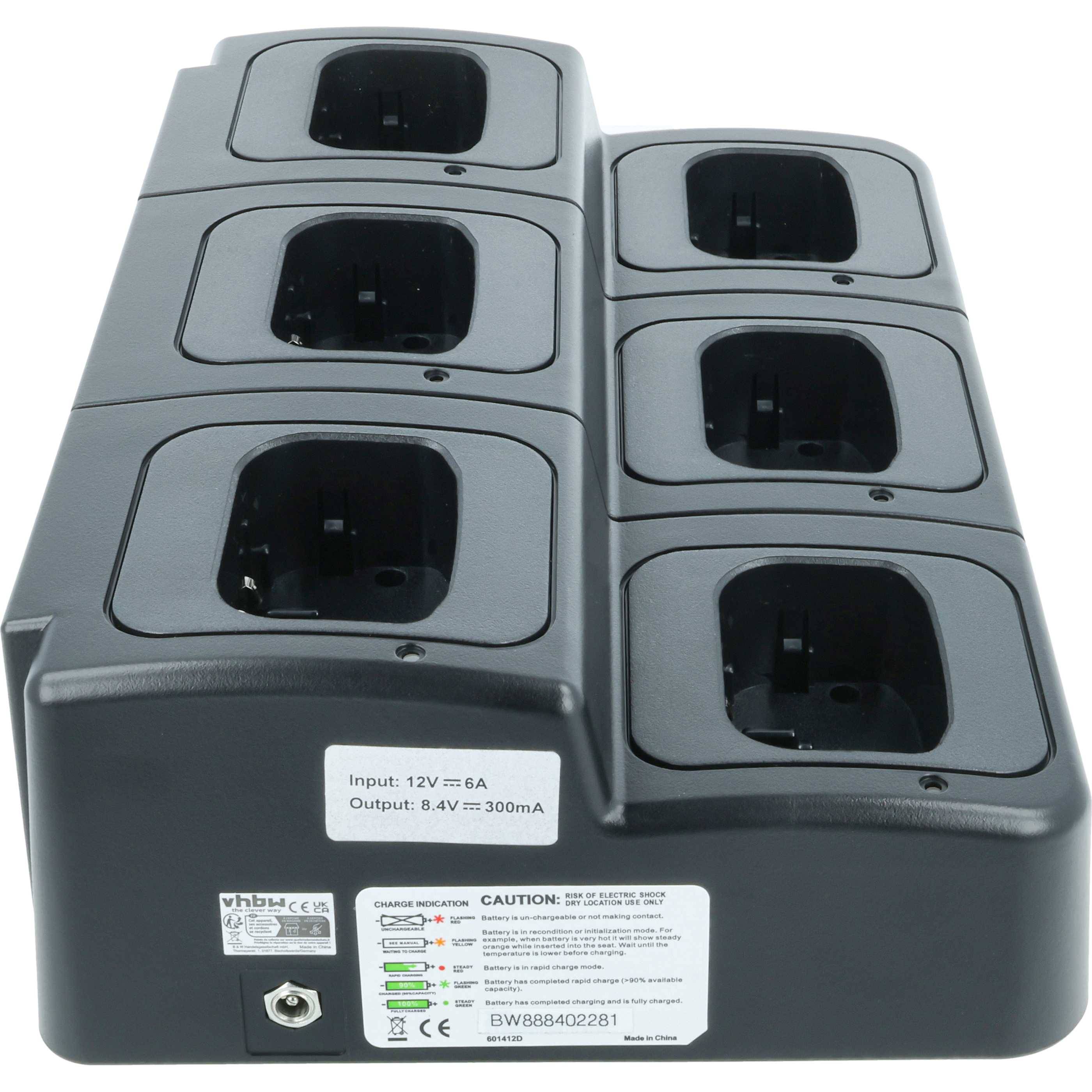 vhbw 6-fach Ladegerät kompatibel mit Icom BP-252 Funkgerät-Akkus - Ladestation + Netzteil + Stromkabel, 8,4 V