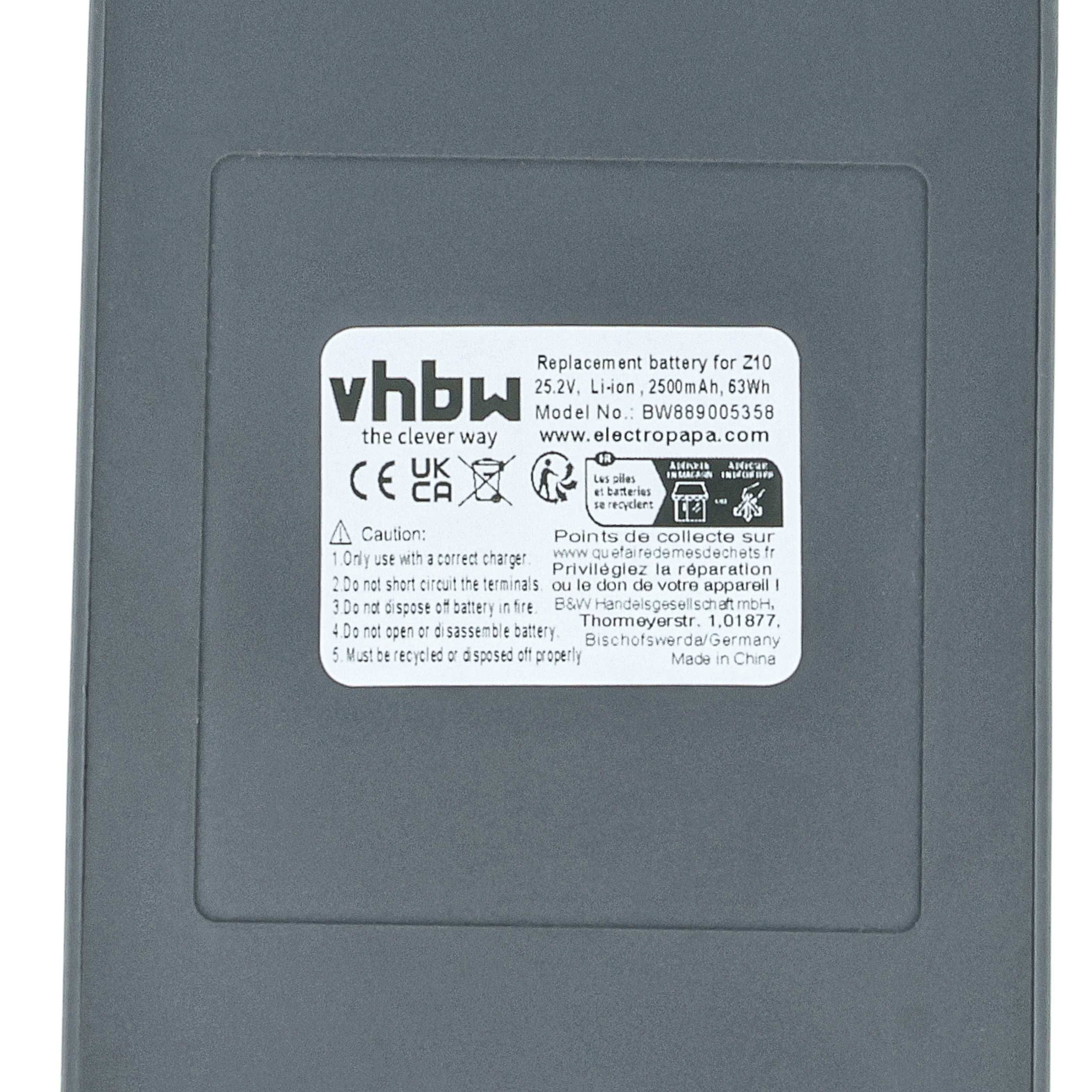 vhbw Akku kompatibel mit Dreame Z10, Z10 Station Staubsauger Grau (2500 mAh, 25,2 V, Li-Ion)