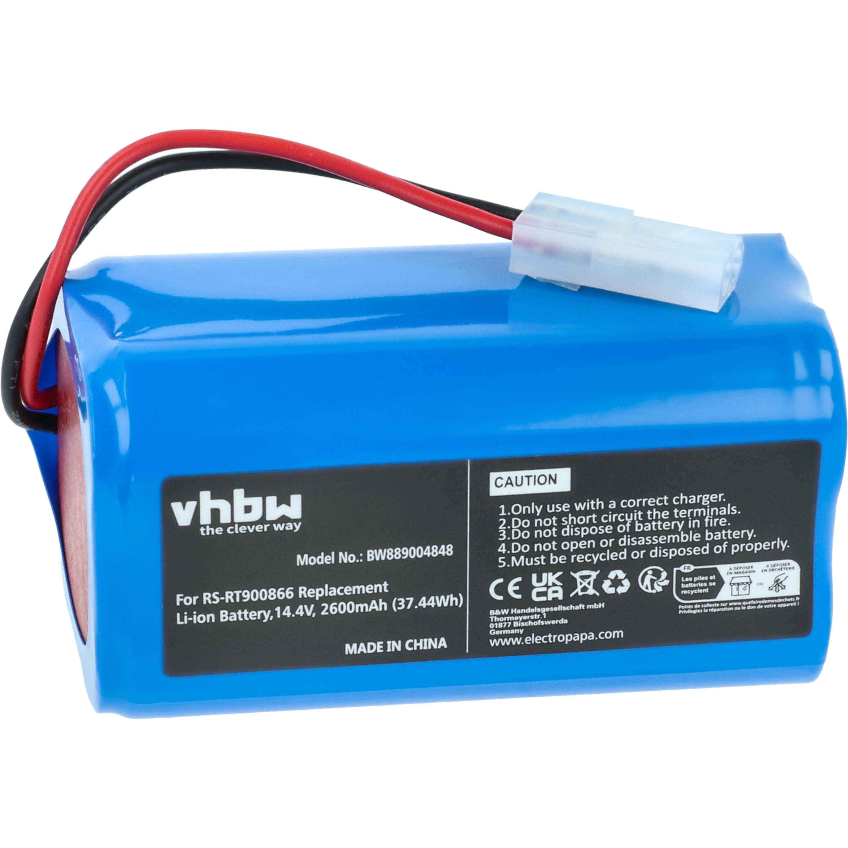 vhbw Akku kompatibel mit Rowenta Explorer 60 Animal Connect, 60 Connect Saugroboter (2600 mAh, 14,4 V, Li-Ion, ohne Gehäuse)