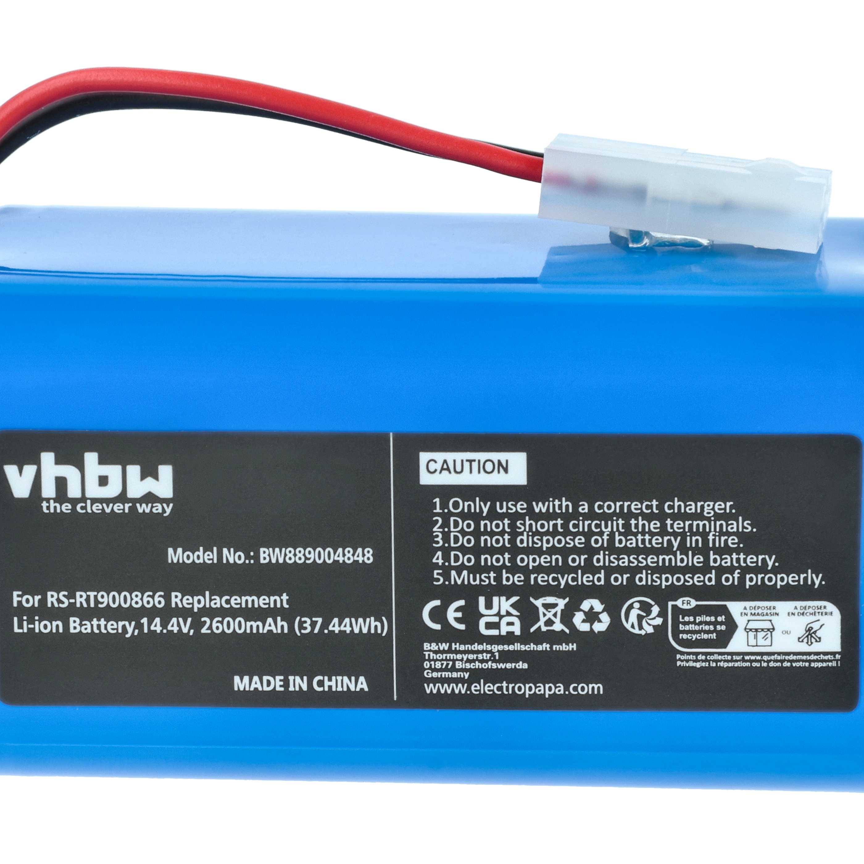 vhbw Akku kompatibel mit Rowenta Explorer 60 Animal Connect, 60 Connect Saugroboter (2600 mAh, 14,4 V, Li-Ion, ohne Gehäuse)