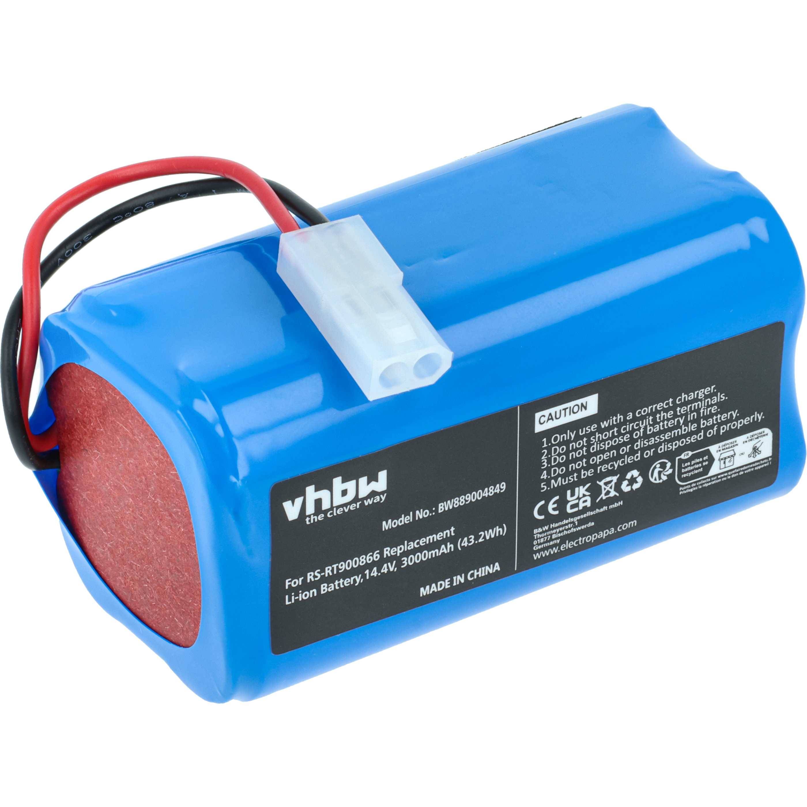 vhbw Akku kompatibel mit Rowenta Smart Force Essential, Essential Aqua Saugroboter Blau (30000 mAh, 14,4 V, Li-Ion, ohne Gehäuse)