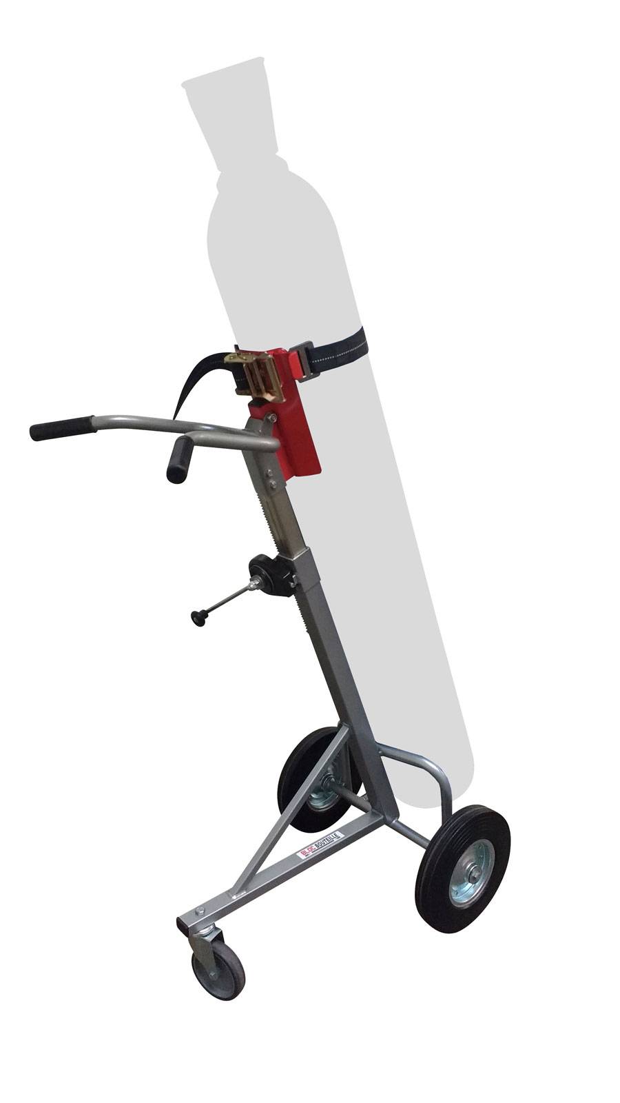 Manuvit Sackkarre für Transport von Gasflaschen mit 100x320mm Durchmesser u. patentierten Hebesystem Gurtmodell manuelle Klemmung