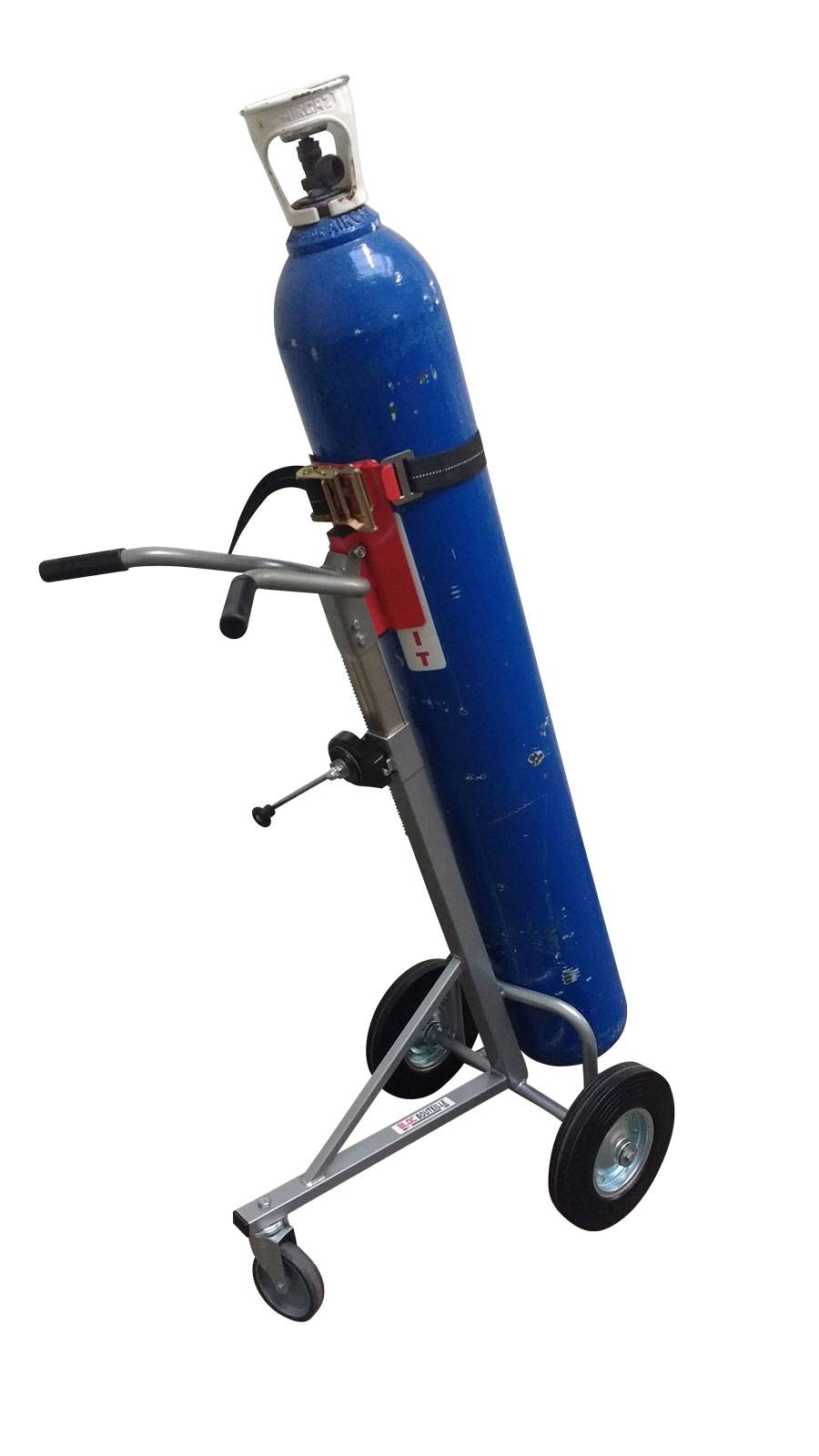 Manuvit Sackkarre für Transport von Gasflaschen mit 100x320mm Durchmesser u. patentierten Hebesystem Gurtmodell manuelle Klemmung