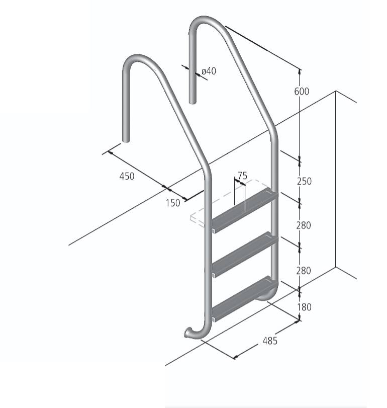 Eichenwald Poolleiter Modell 05 Marina Beckentiefe 1340mm 4 Stufen