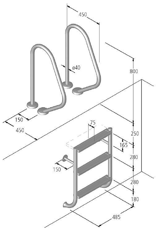 Eichenwald Poolleiter Modell 04 Tina geteilt nur Leiternteil 2 Stufen