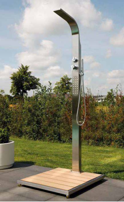 Eichenwald Modell 70 Gartendusche Helena mit WPC Plattform sandfarbig