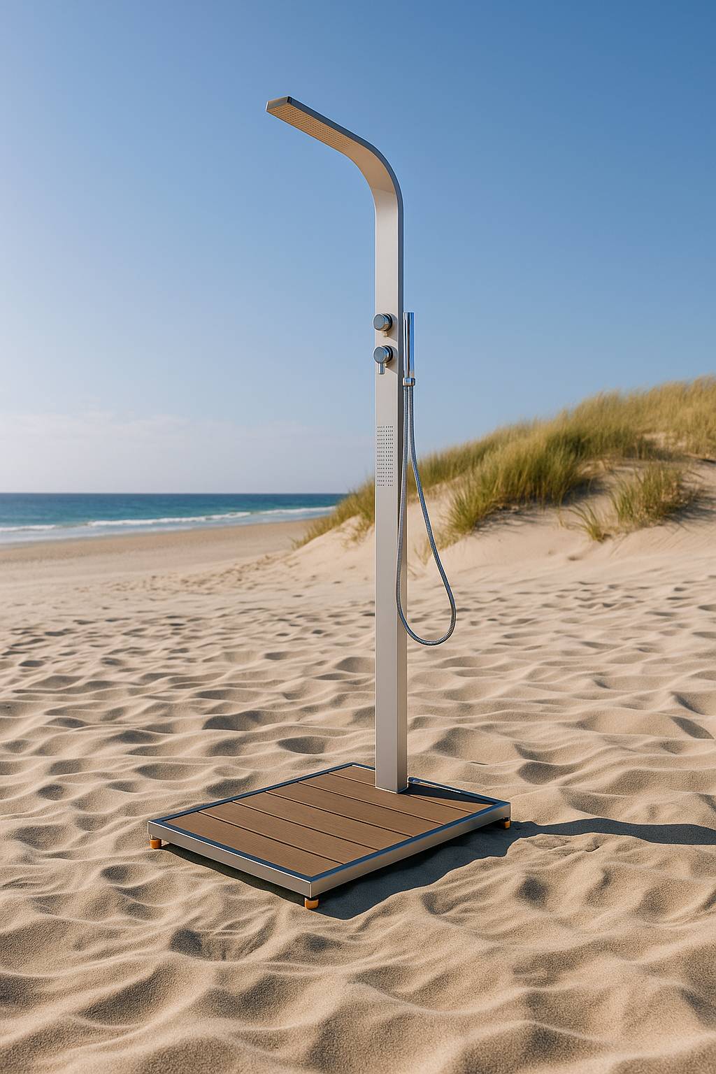 Eichenwald Modell 70 Gartendusche Helena mit WPC Plattform sandfarbig