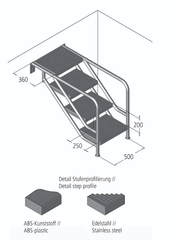 Eichenwald Pooltreppe Modell 08.3 Miami nur Unterteil Beckentiefe 1599mm 6 Edelstahl-Waffelblech-Stufen