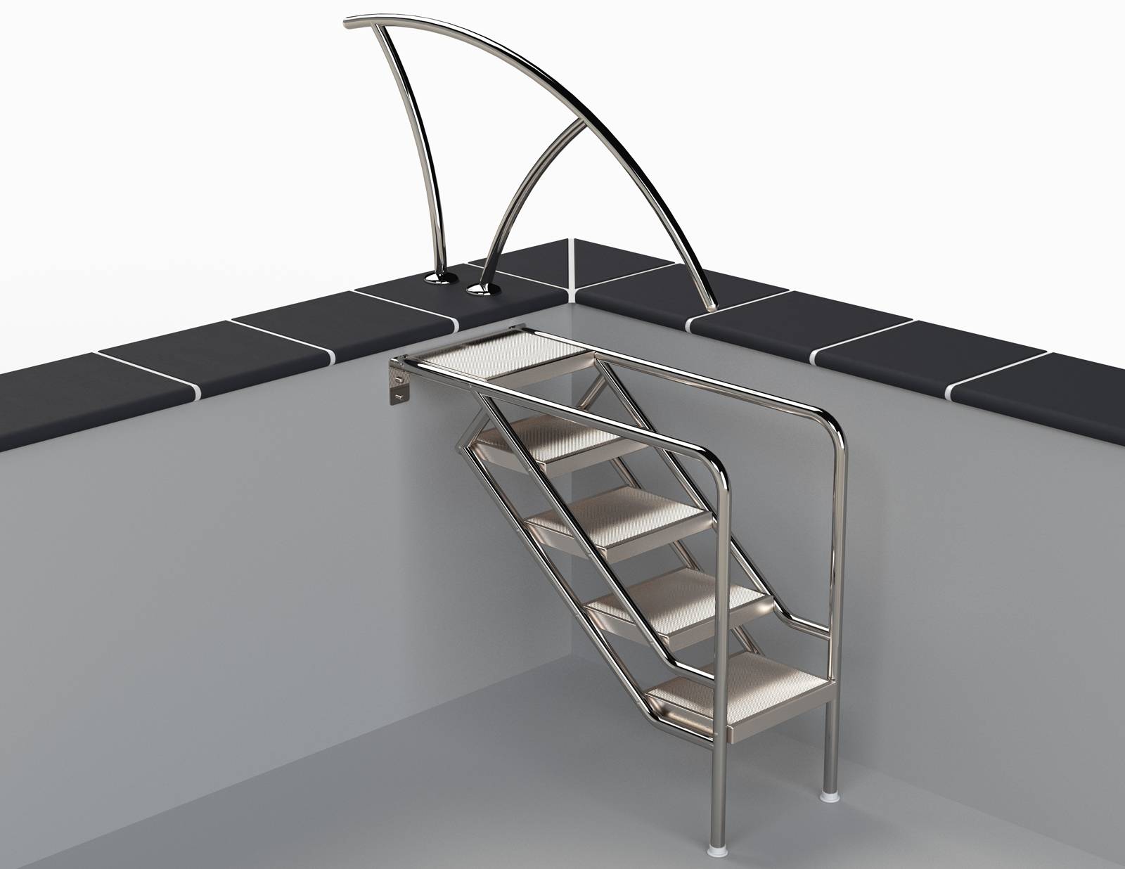 Eichenwald Pooltreppe Modell 08.3 Miami nur Unterteil Beckentiefe 1599mm 6 Edelstahl-Waffelblech-Stufen