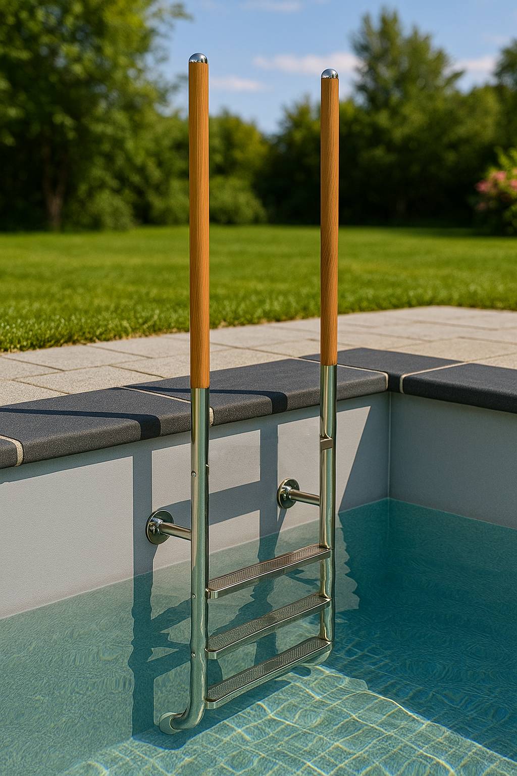 Eichenwald Poolleiter Modell 23 Roma mit einschraubbaren Griffstangen Beckentiefe 1620mm 5 Stufen