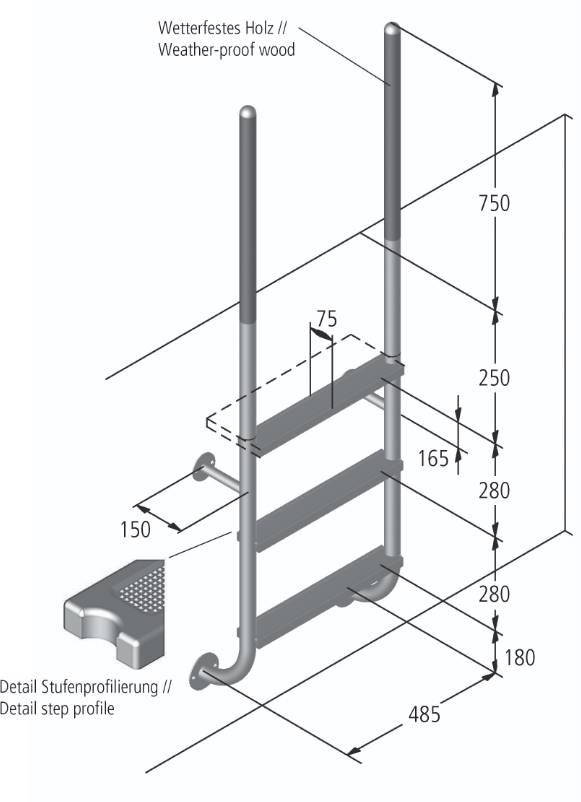 Eichenwald Poolleiter Modell 23 Roma mit einschraubbaren Griffstangen Beckentiefe 1340mm 4 Stufen