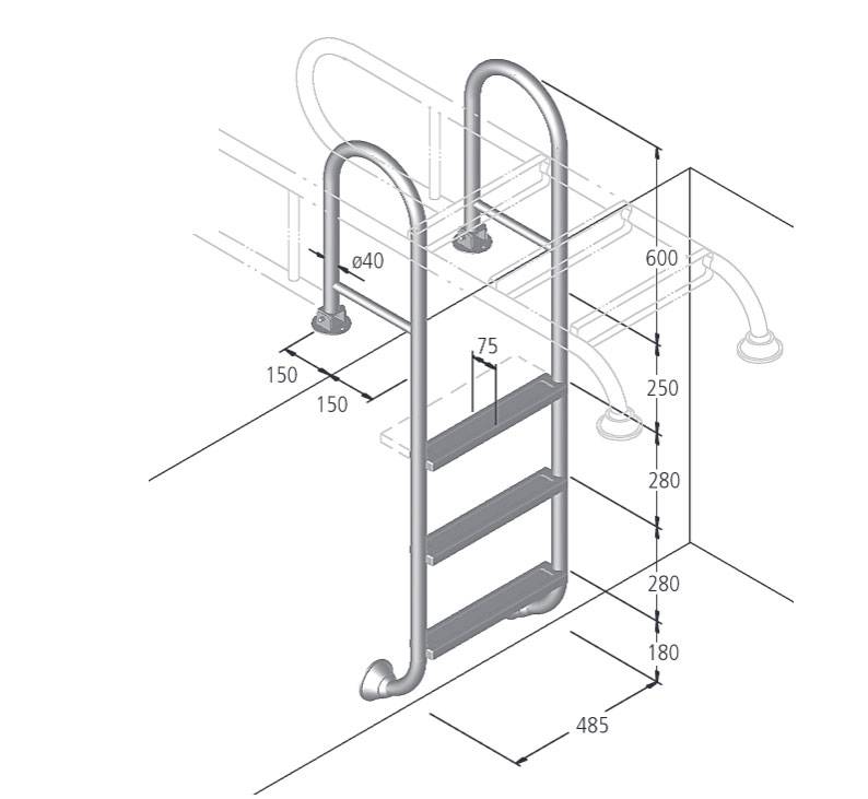 Eichenwald Poolleiter Modell 02 Tina klappbar Beckentiefe 1620mm 5 Stufen