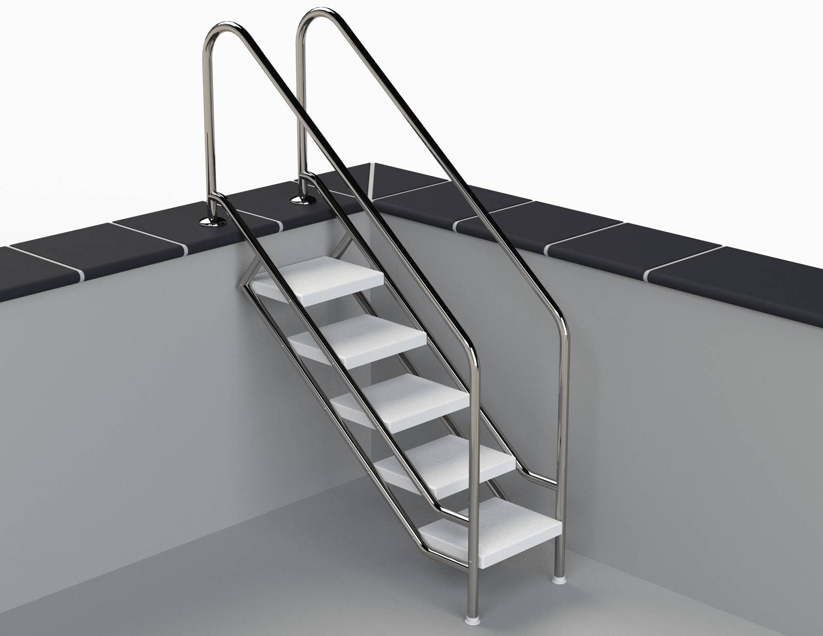 Eichenwald Pooltreppe Modell 08.1 Miami Beckentiefe 1799mm Ausladung 1838mm 7 Edelstahl Waffelblech-Stufen