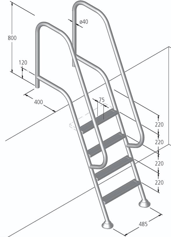 Eichenwald Poolleiter Modell 10 Florida Beckentiefe 1720mm Ausladung 800mm 6 Stufen