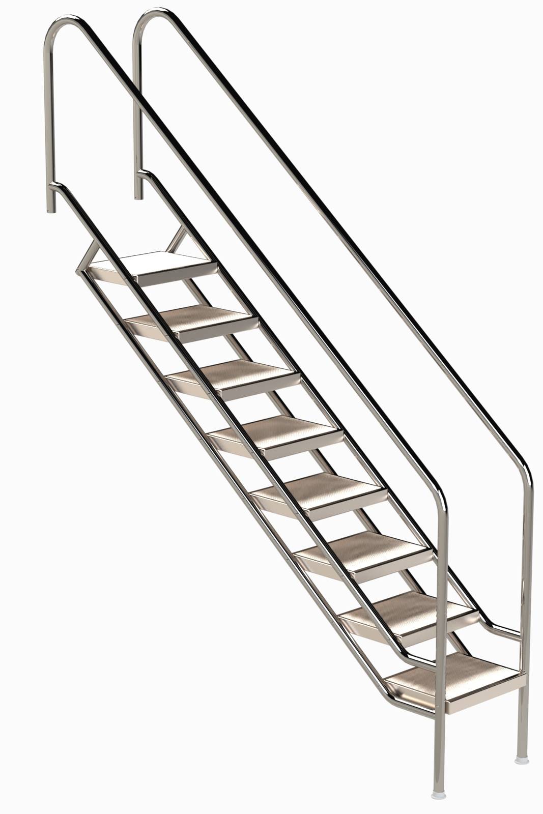 Eichenwald Pooltreppe Modell 08.1 Miami Beckentiefe 1799mm Ausladung 1838mm 8 Edelstahl Waffelblech-Stufen