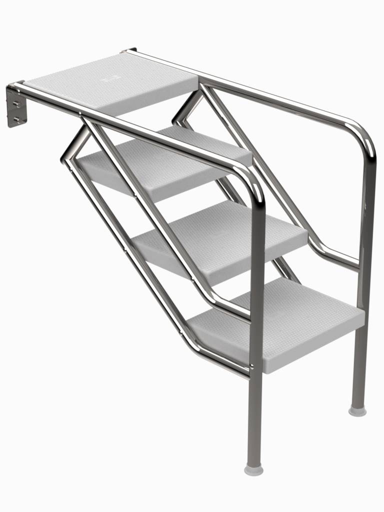 Eichenwald Pooltreppe Modell 08.3 Miami nur Unterteil Beckentiefe 1199mm 4 Edelstahl-Waffelblech-Stufen